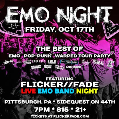 EMO NIGHT ft. Flicker//Fade Live Band Emo Night event banner