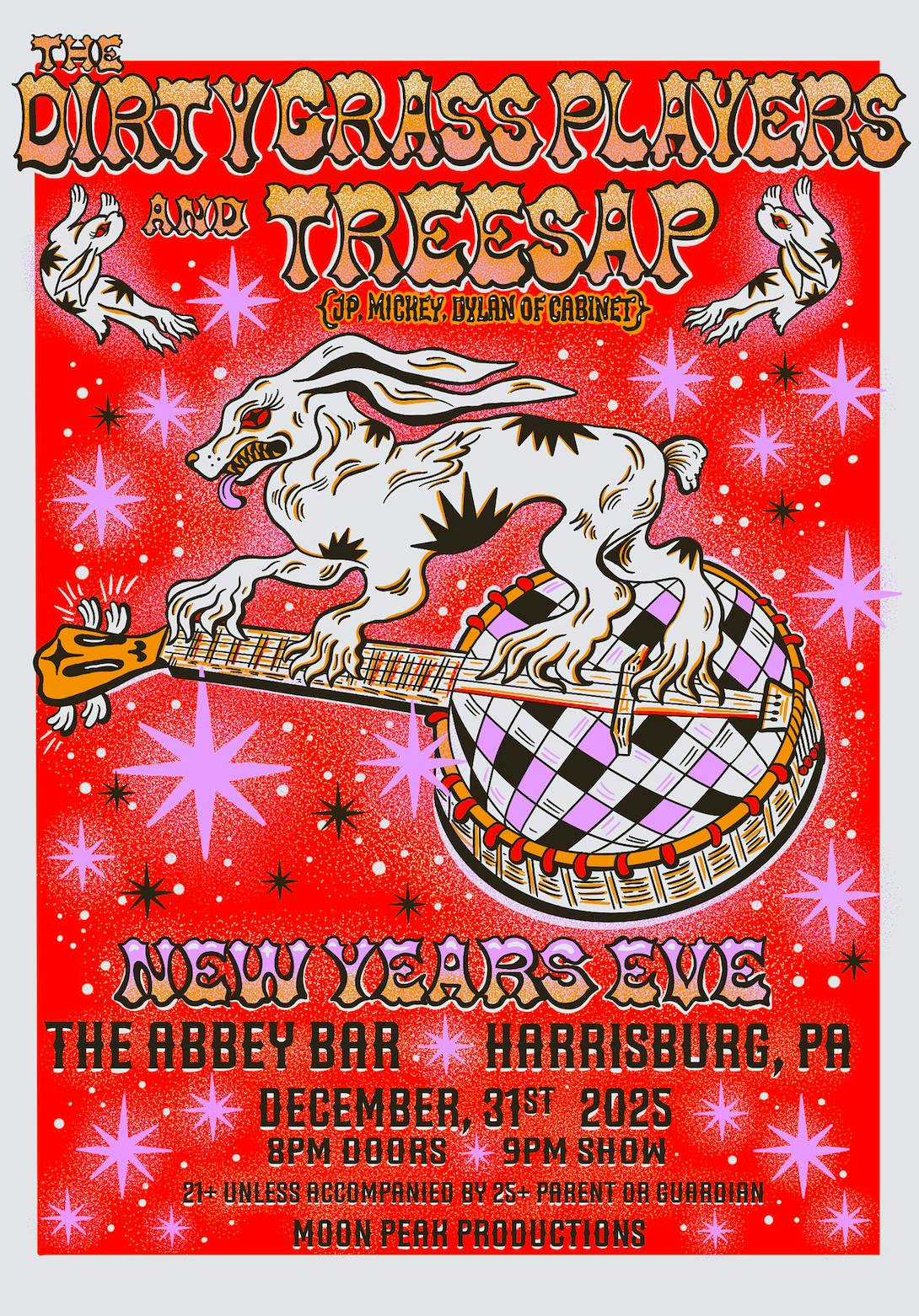 New Years Eve with The Dirty Grass Players and Treesap at The Abbey Bar event banner