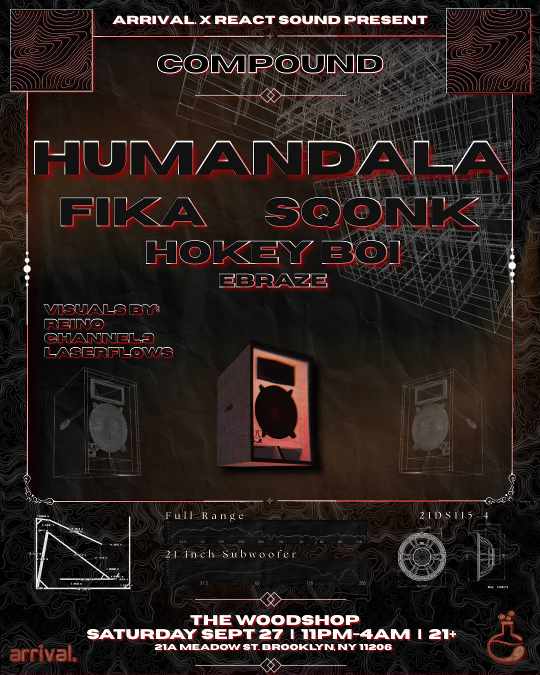 arrival. X React Sound Present: Compound with Humndala, Fika, Sqonk, Hokey Boi & ebraze event banner