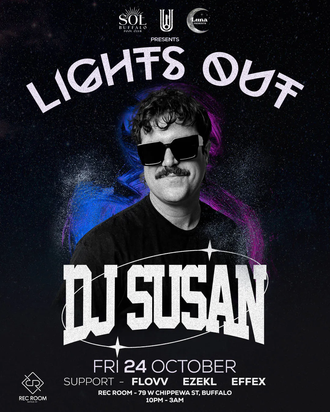 DJ Susan – Lights Out at Rec Room event banner