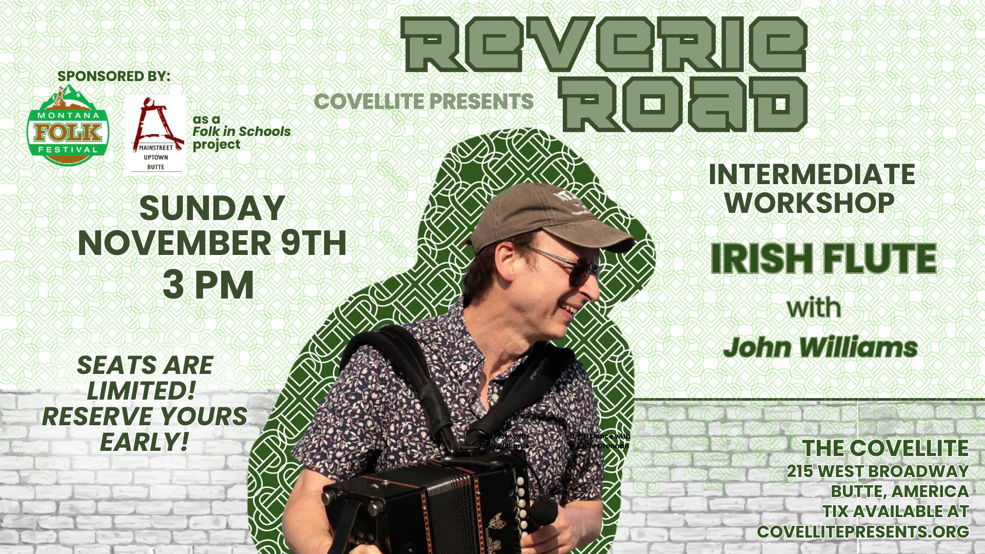 Intermediate Irish Flute Workshop with John Williams event banner