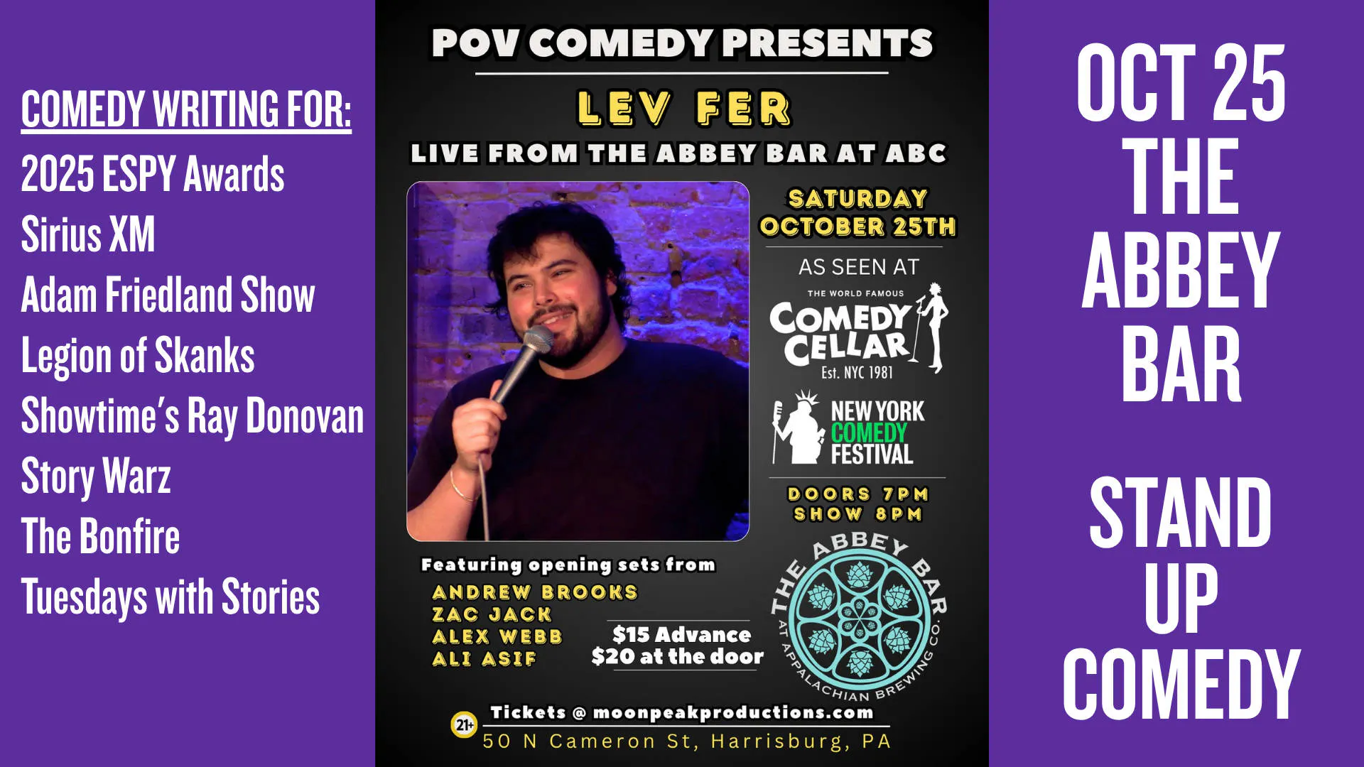 Lev Fer Live Comedy Show at The Abbey Bar | Harrisburg PA event banner