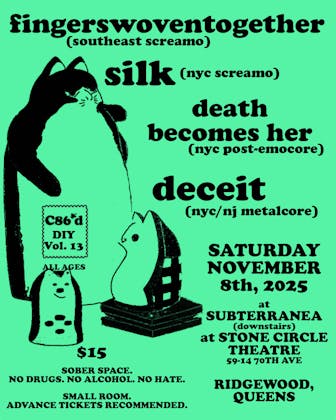 C86'd DIY Vol 13: fingerswoventogether on tour from FL w/ Silk and more! event banner