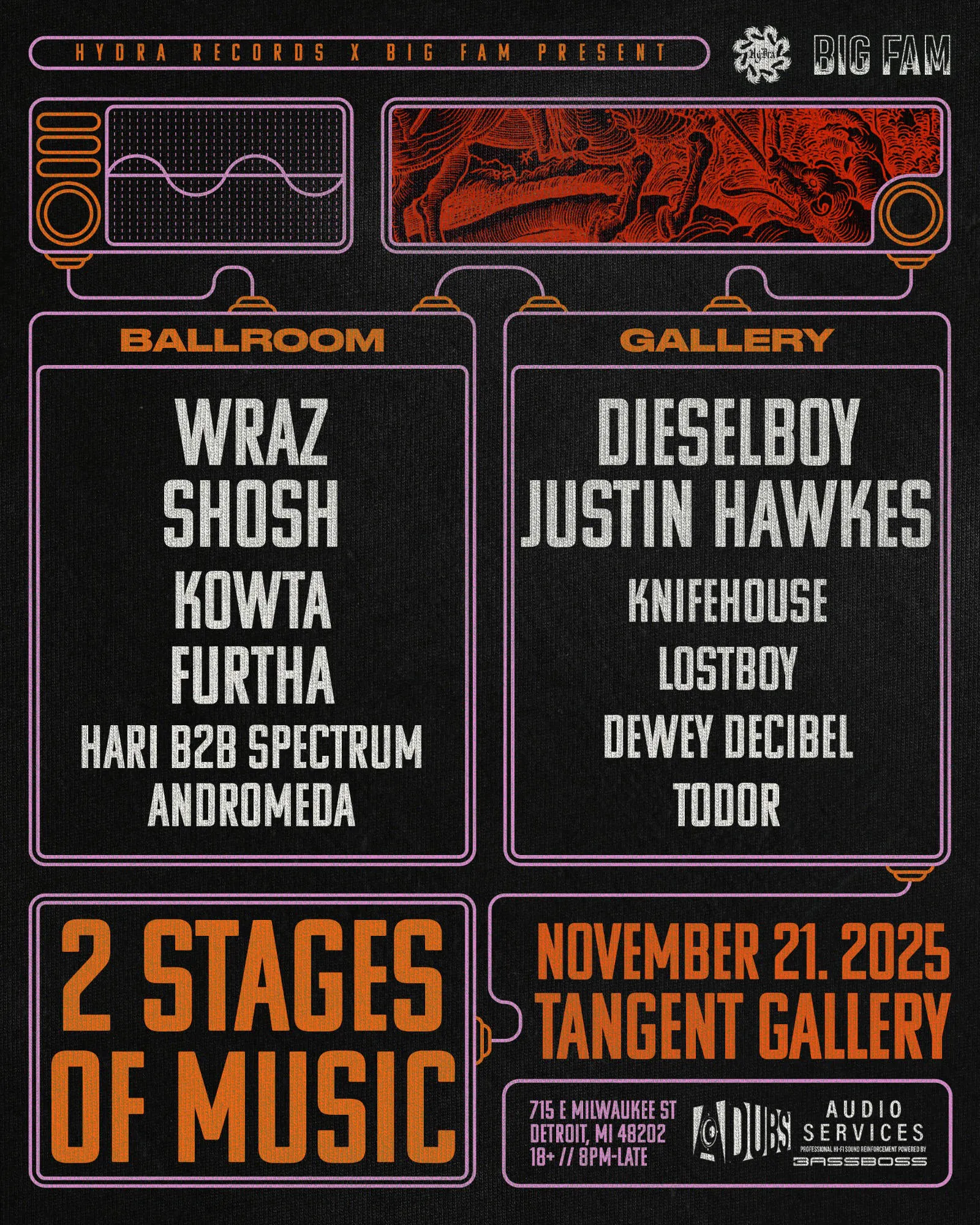 Big Fam & Hydra Records present Wraz, SHOSH, Dieselboy, Justin Hawkes and more event banner