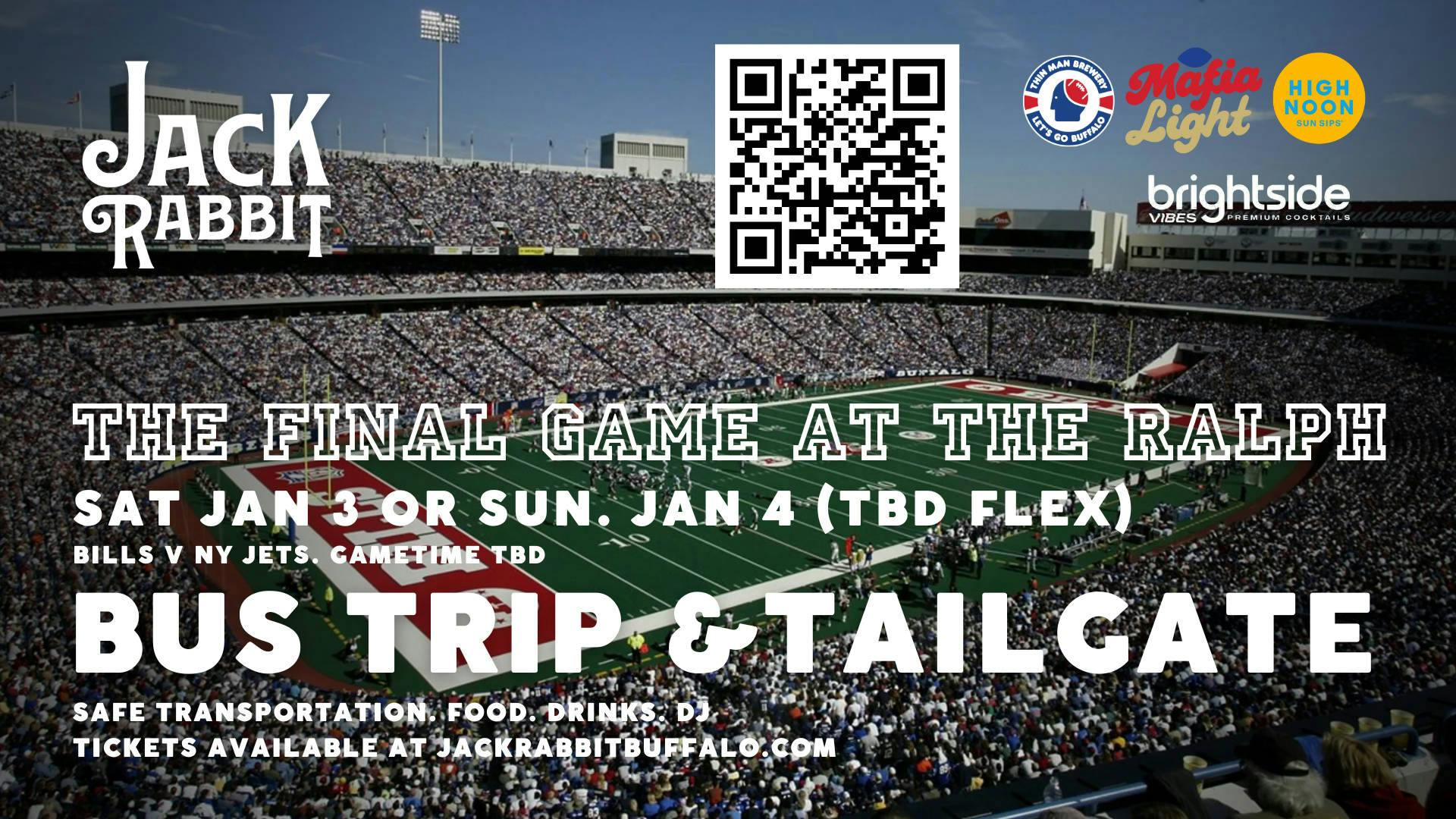 FINAL GAME AT THE RALPH - Bills vsJets - Sunday, Jan 3/4 2026 - BUS TRIP and TAILGATE event banner