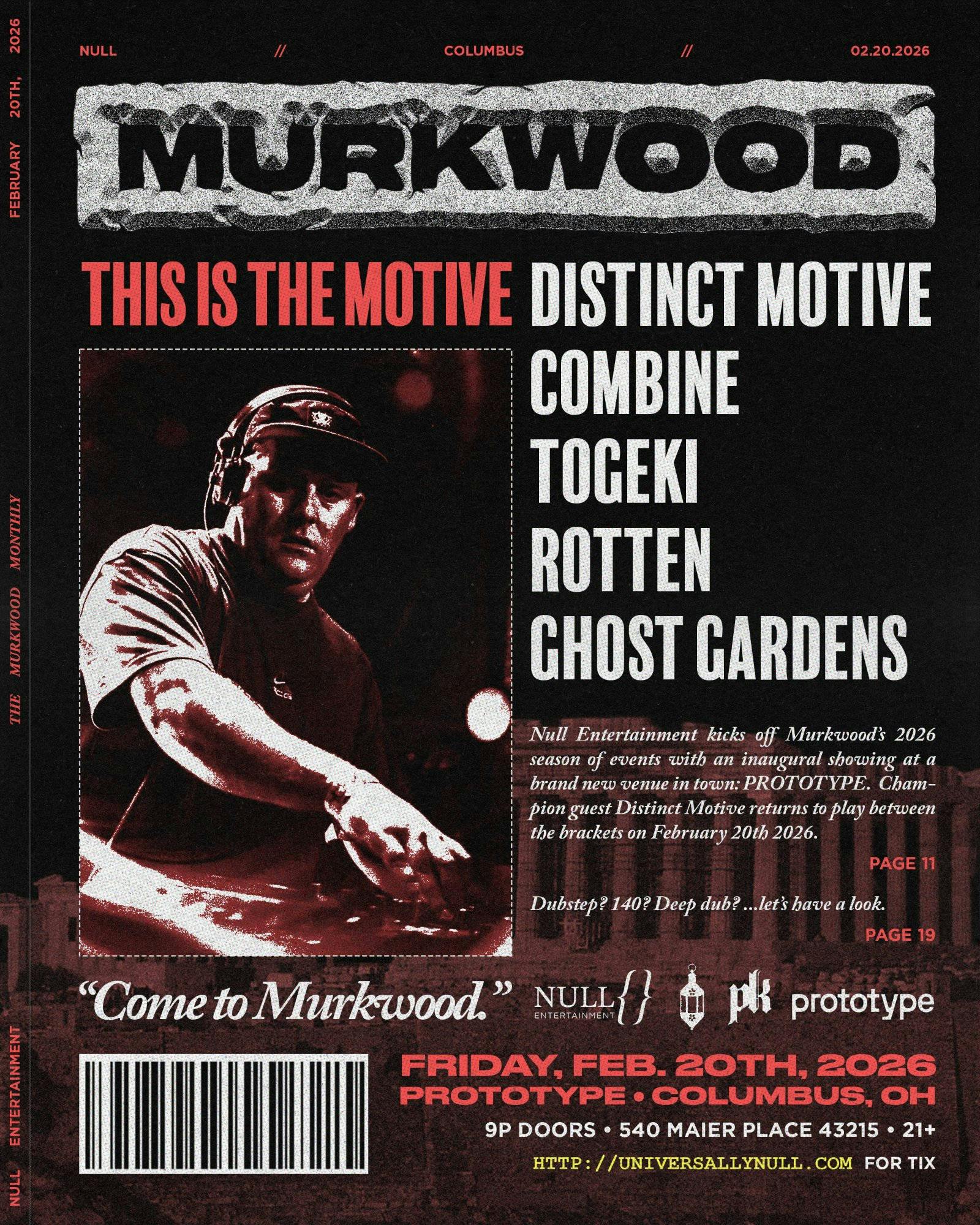MURKWOOD | DISTINCT MOTIVE w/ COMBINE & TOGEKI | FEBRUARY 20, 2026 event banner