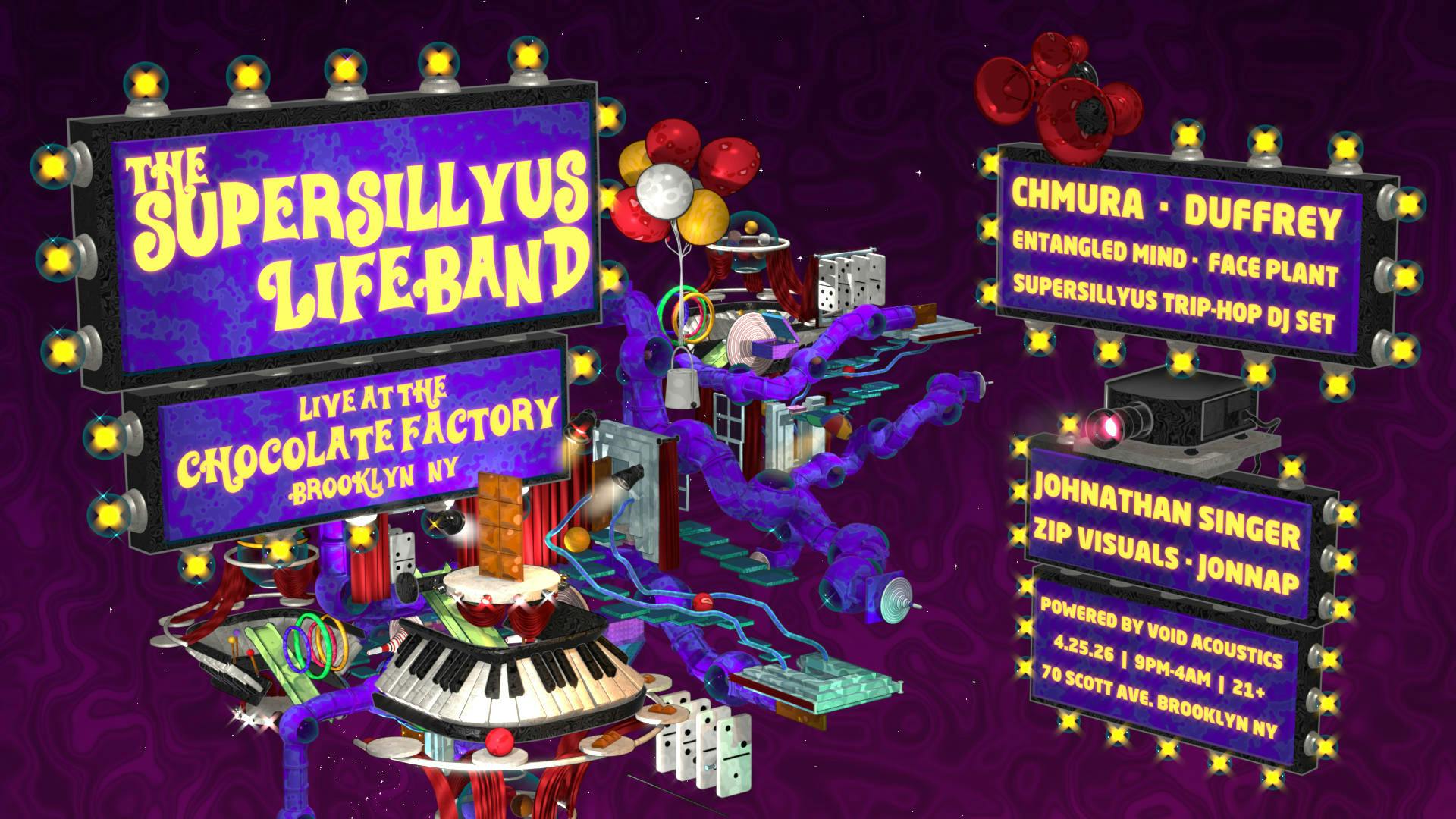 SUPERSILLYUS LIFEBAND LIVE AT THE CHOCOLATE FACTORY event banner