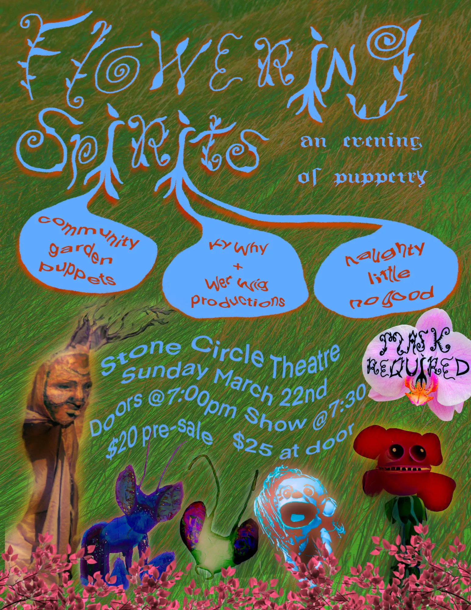 Flowering Spirits: an evening of puppetry event banner