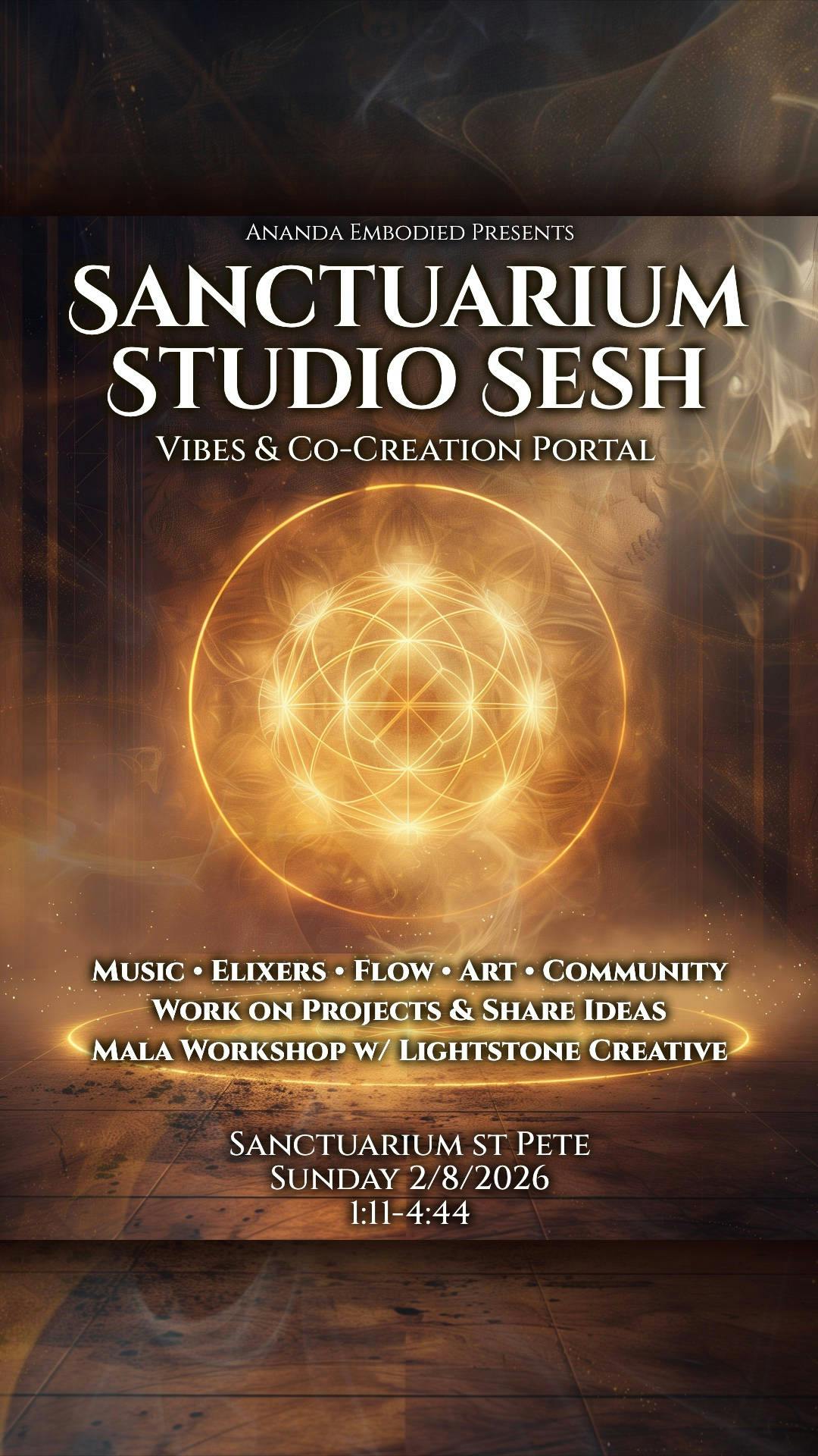 Sanctuarium Studio Sesh Co-Create + Vibe ft Mala bracelet workshop w Lightstone Creative event banner