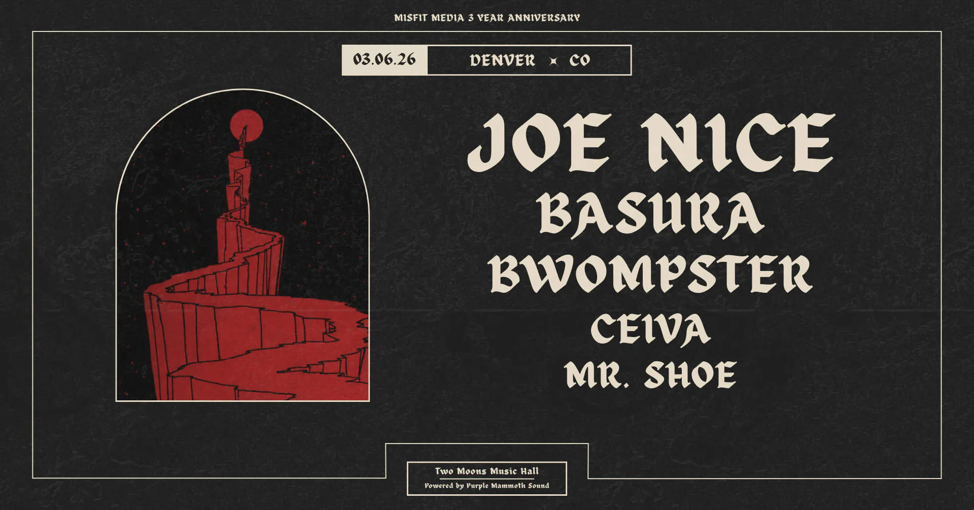 Misfit Media 3 Year Anniversary feat. Joe Nice event banner
