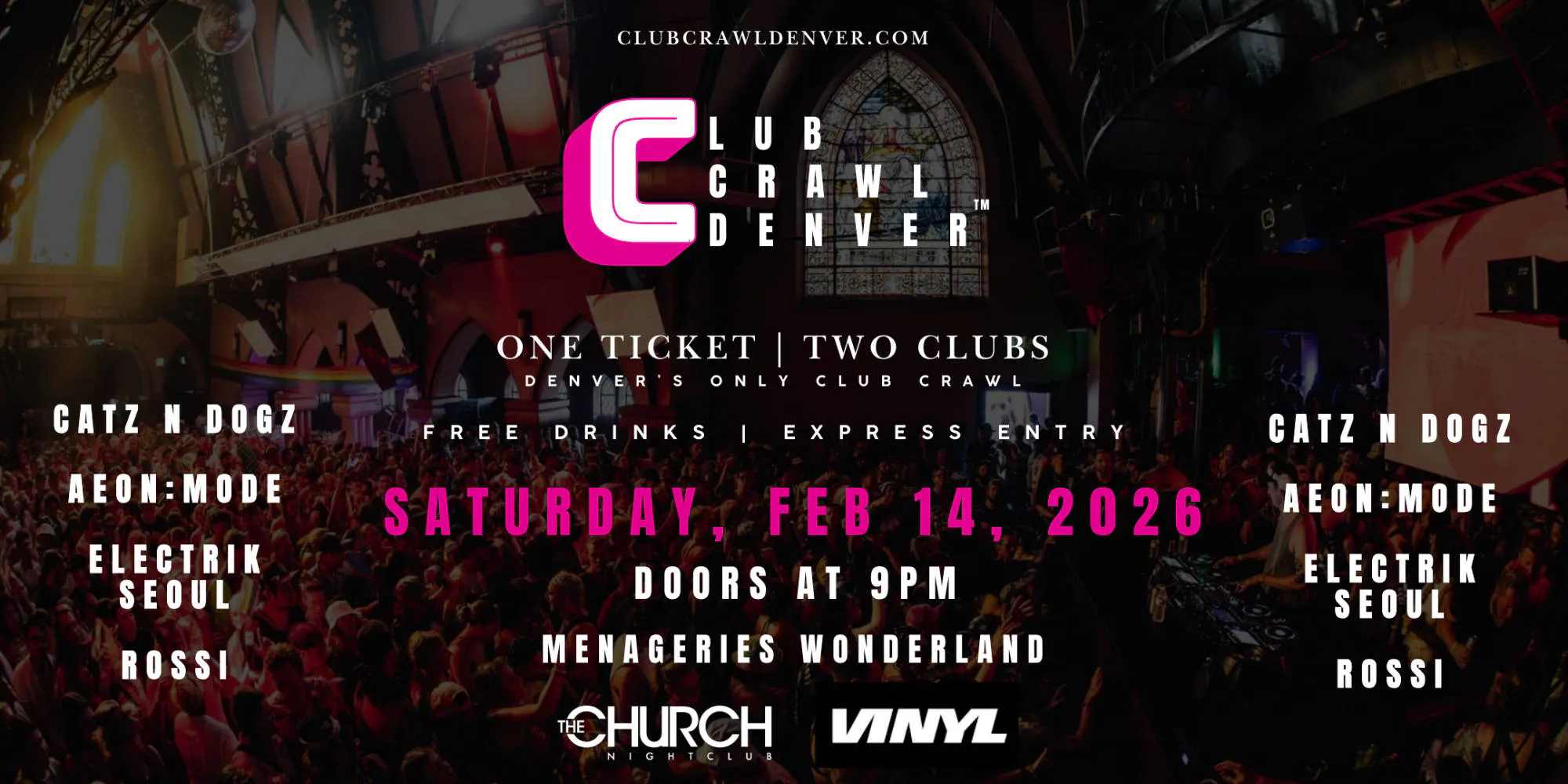 Sat, Feb 14th: Catz N Dogz, Aeon:Mode, Menageries Wonderland, Electrik Seoul, Rossi event banner