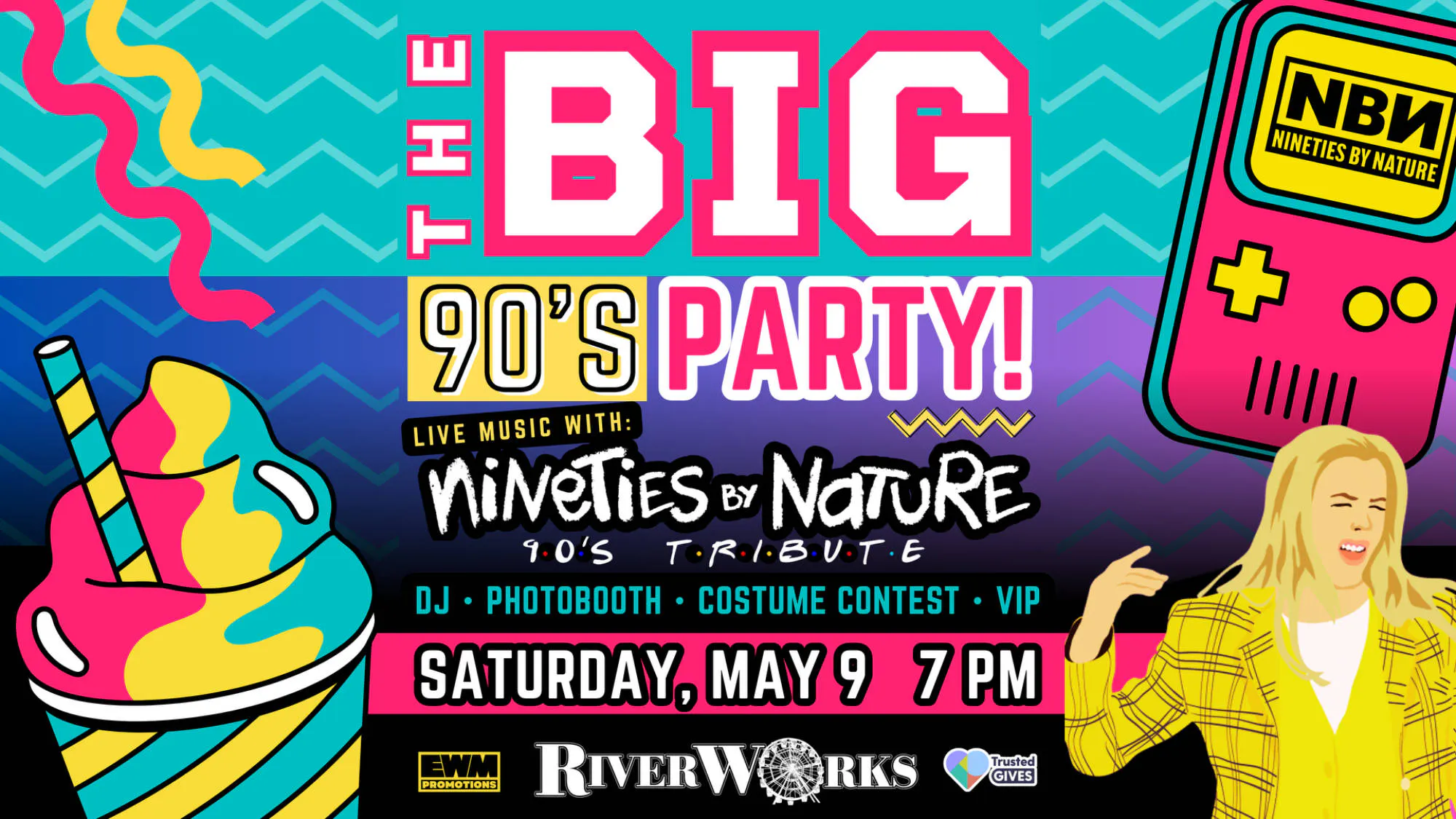 3rd Annual BIG 90's PARTY with Nineties By Nature at Buffalo RiverWorks! event banner