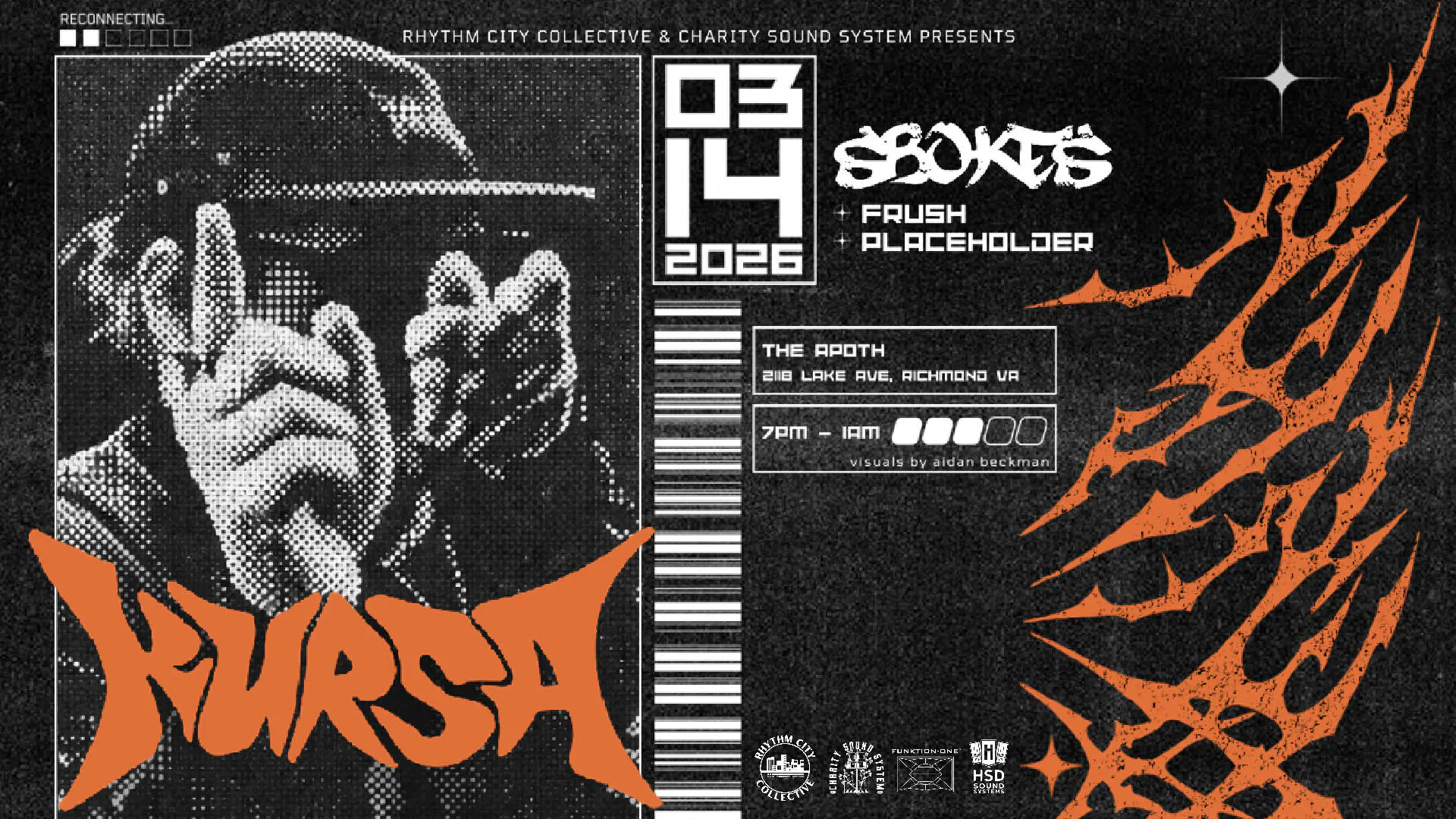 ***SOLD OUT*** Kursa, Sbokes, & more | Presented by Rhythm City Collective & Charity Sound System event banner