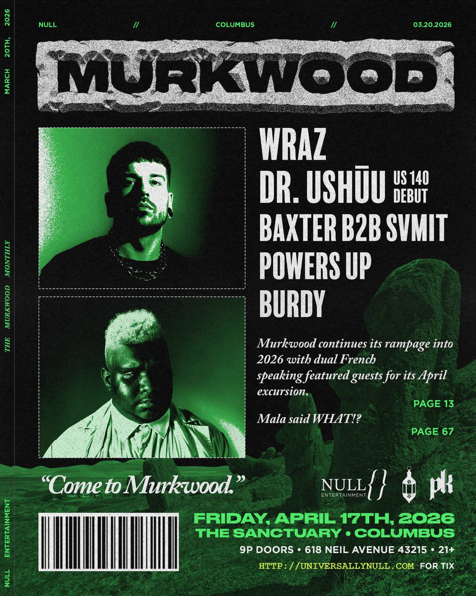MURKWOOD | WRAZ, DR USHUU | APRIL 17 2026 event banner