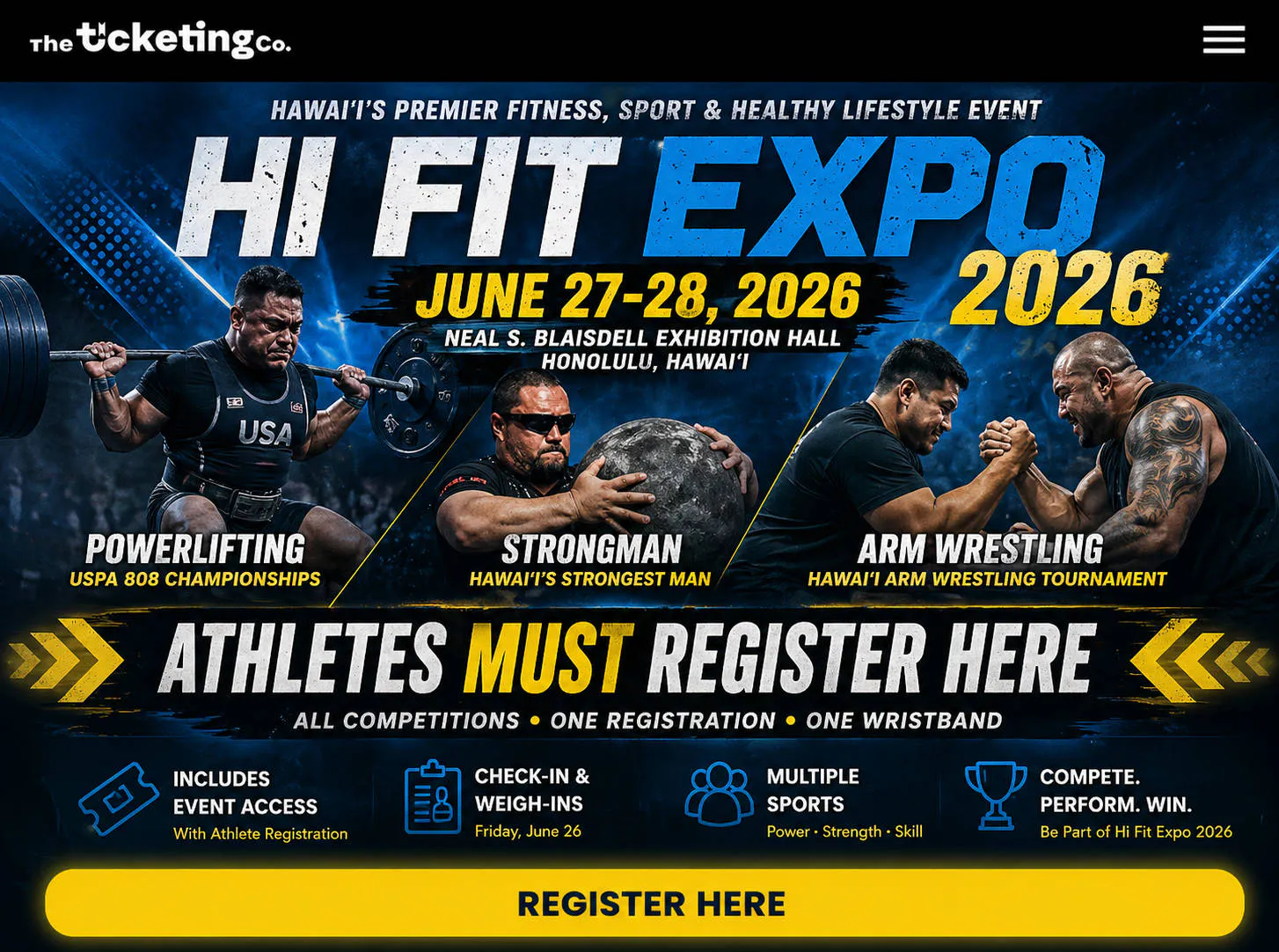 Hi Fit Expo 2026 Athlete Check In event banner