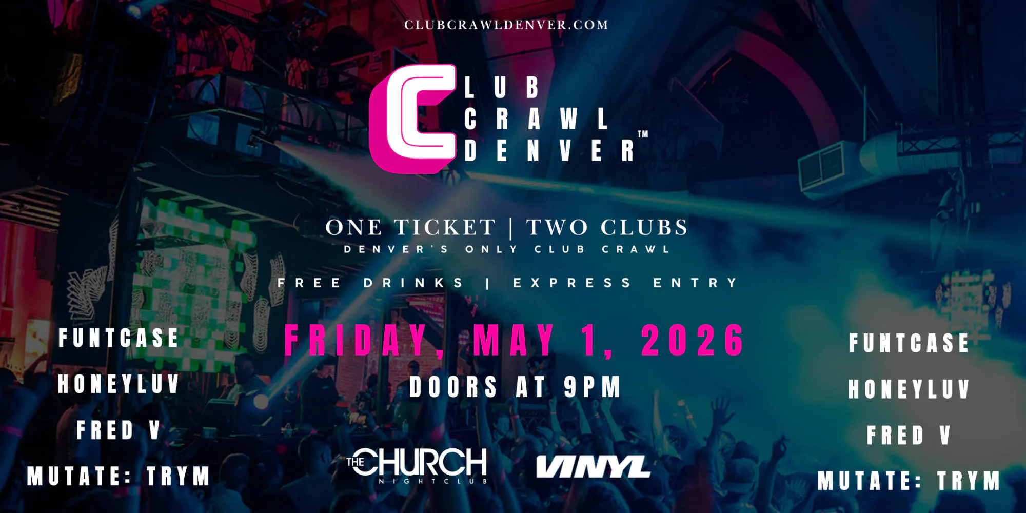 Fri, May 1st: Funtcase, Honeyluv, Fred V, Mutate: Trym event banner
