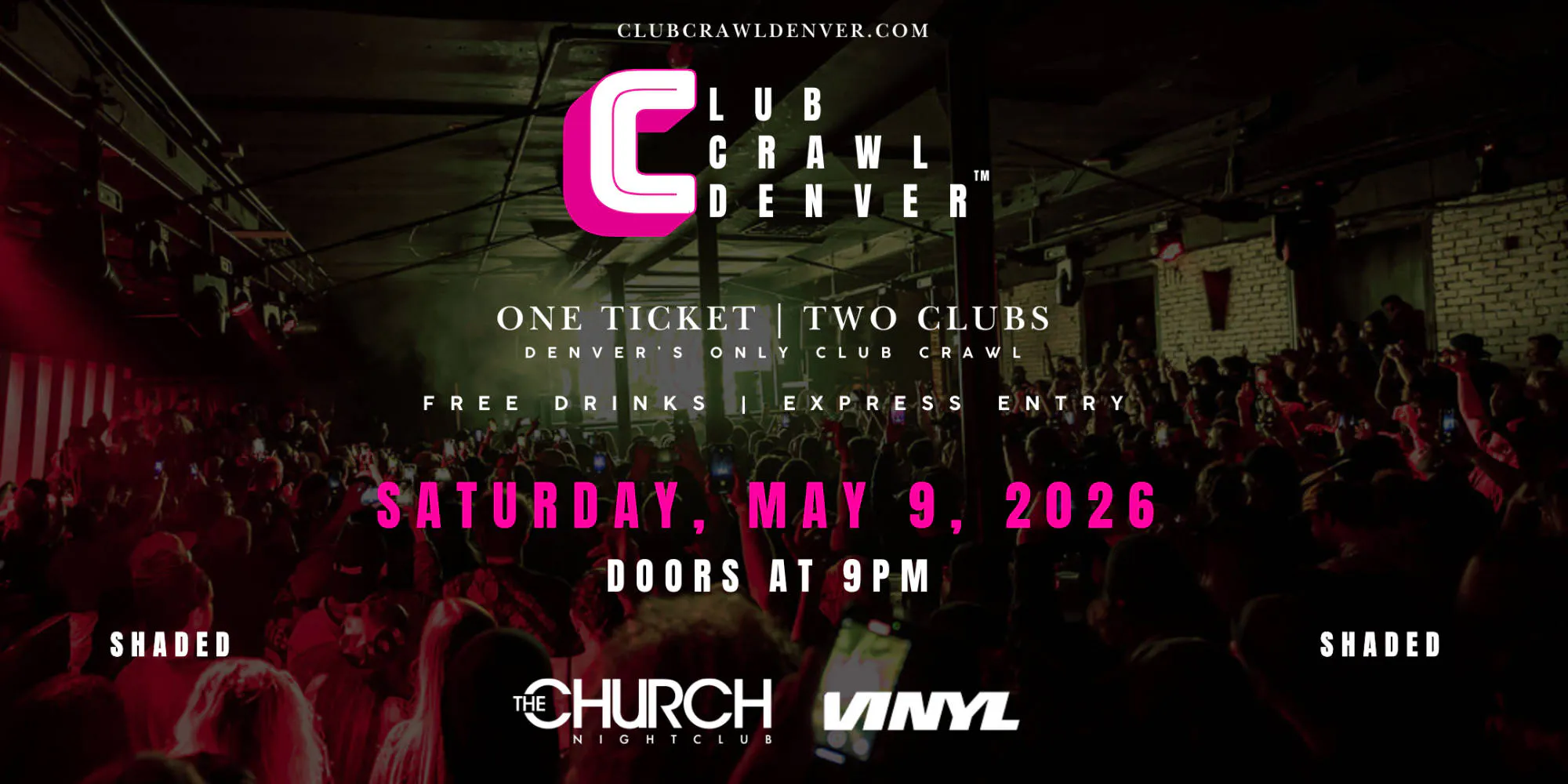 Sat, May 9th: Club Crawl Denver event banner