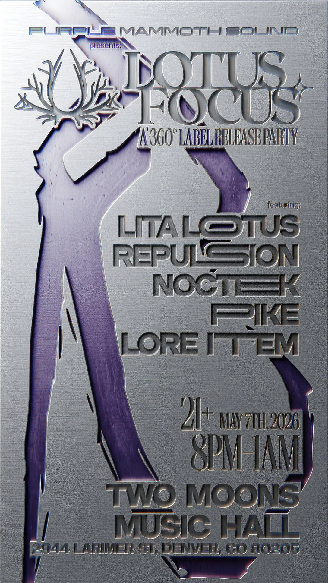 Purple Mammoth Presents - Lotus Focus Label Release Party: Repulsion & Lita Lotus w/ Support event banner