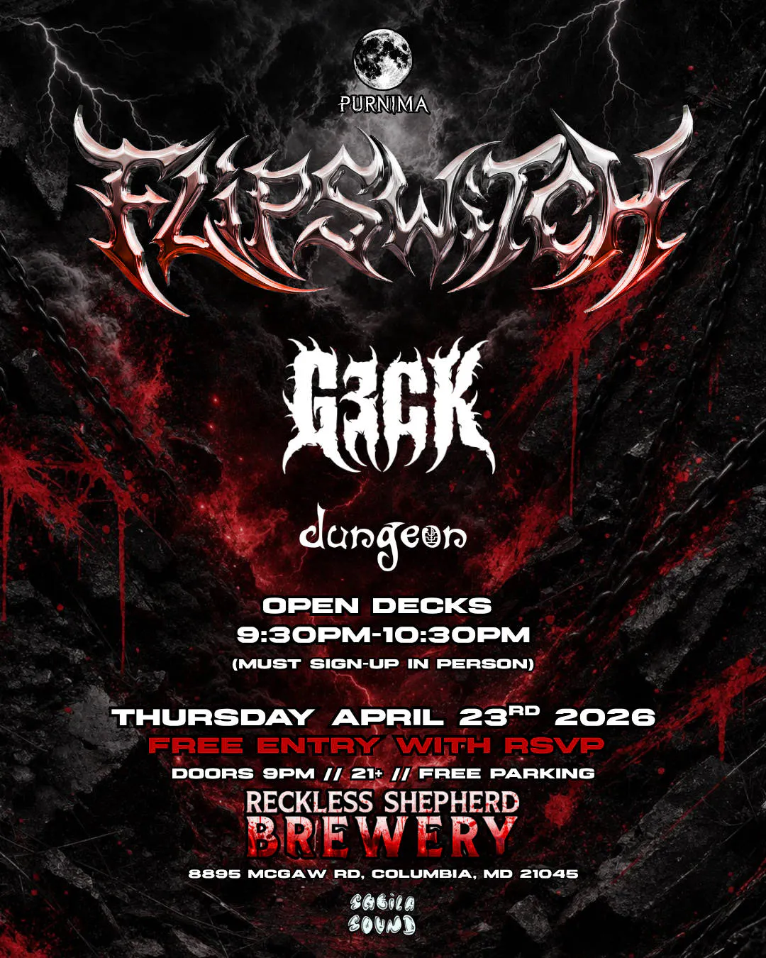 FREE RIDDIM SHOW feat. FLIPSWITCH, G3CK, DUNGEON & OPEN DECKS event banner