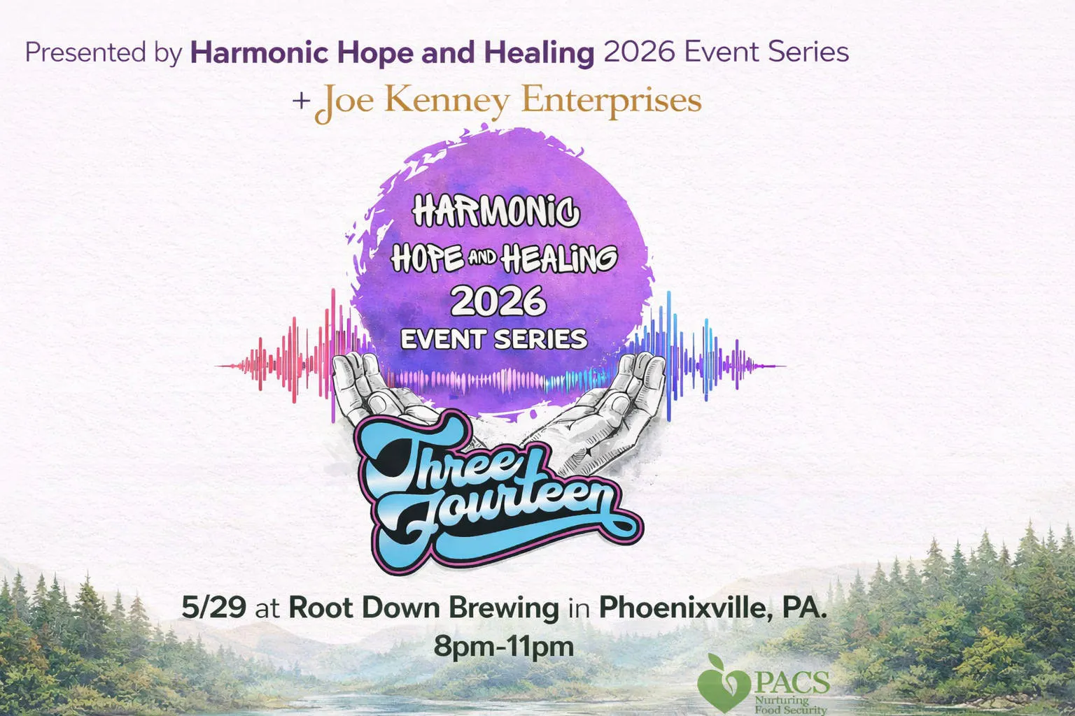 Harmonic Hope and Healing presents Three Fourteen at Root Down Brewing in Phoenixville event banner