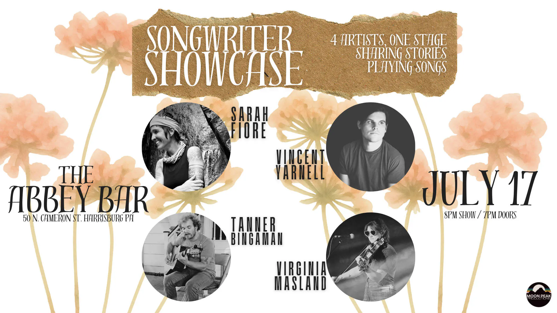 Songwriter Showcase at The Abbey Bar | Harrisburg PA event banner