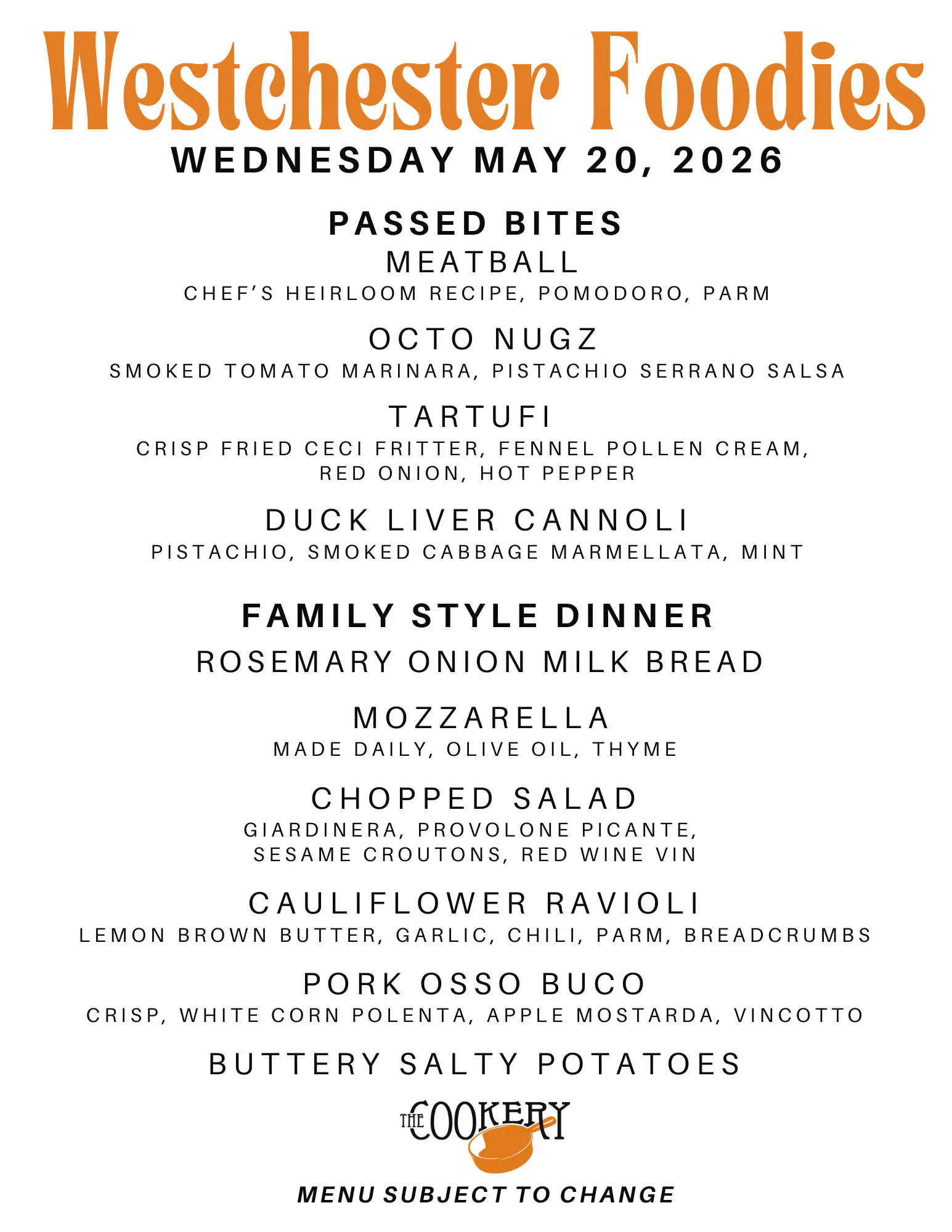 Westchester Foodies at The Cookery! event banner