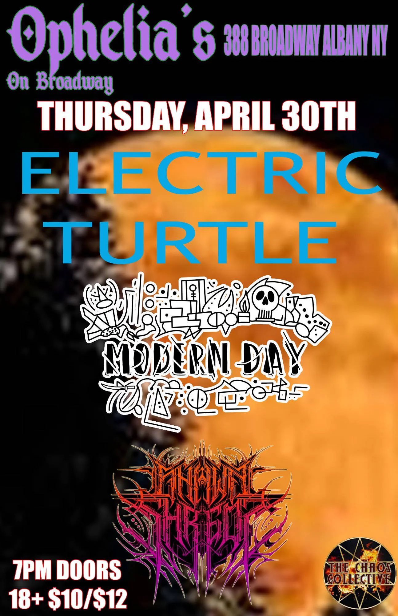 Electric Turtle - Modern Day - Shawn Shafran - Ophelia's - Thursday APril 30th event banner