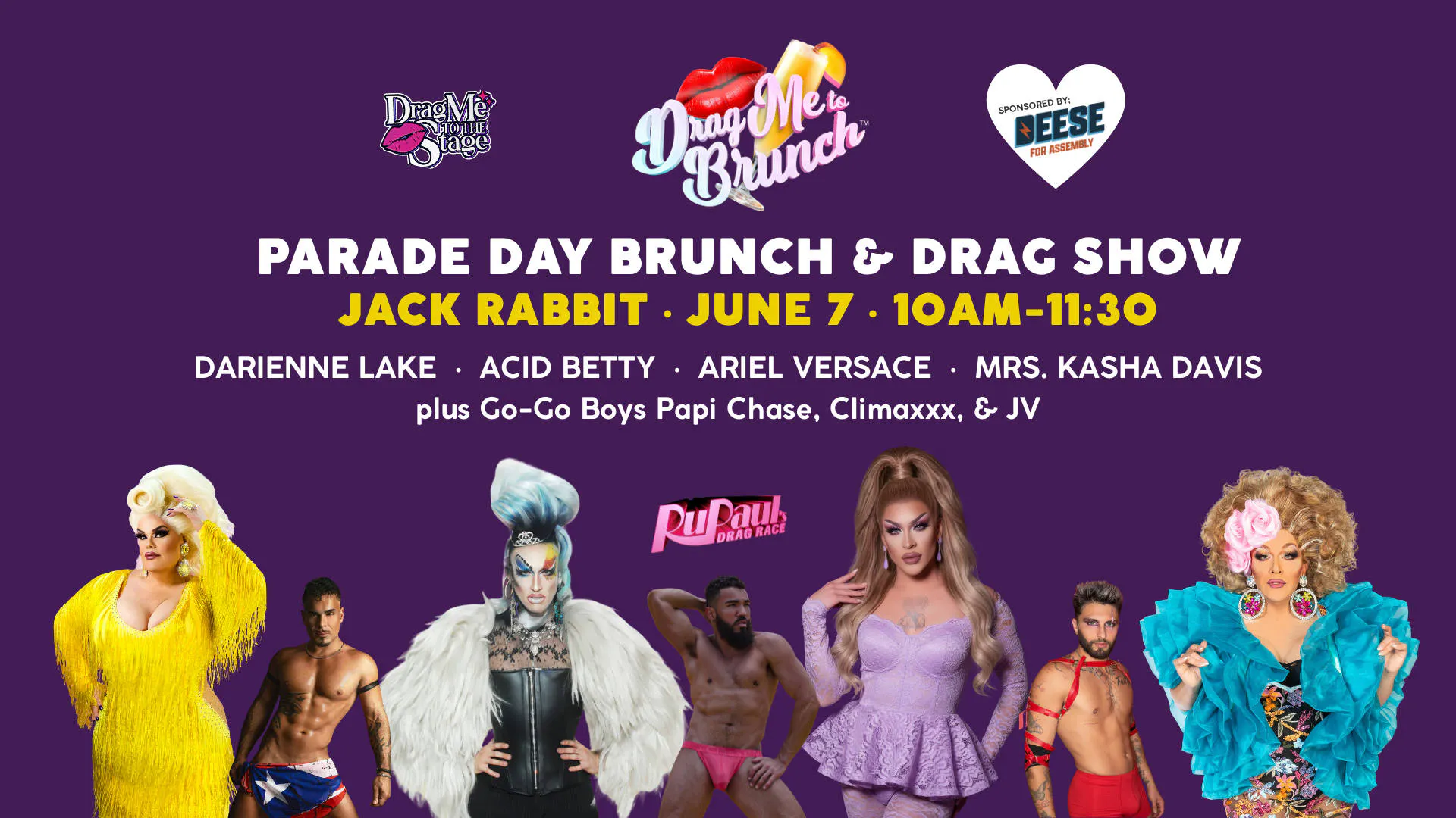 Parade Day Drag me to Brunch 2026 event banner