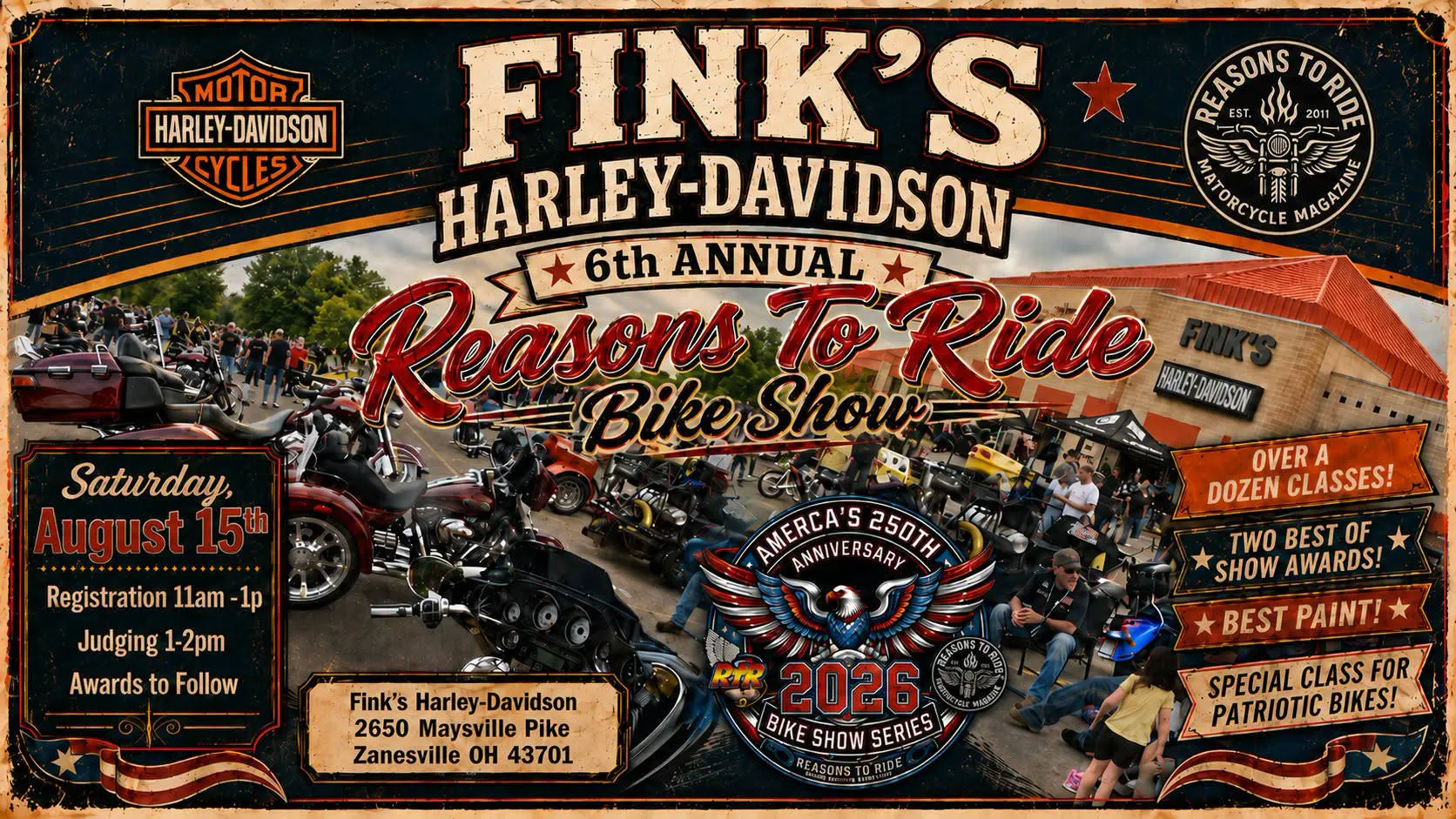 Fink's Harley-Davidson Bike Show w/ Reasons To Ride event banner