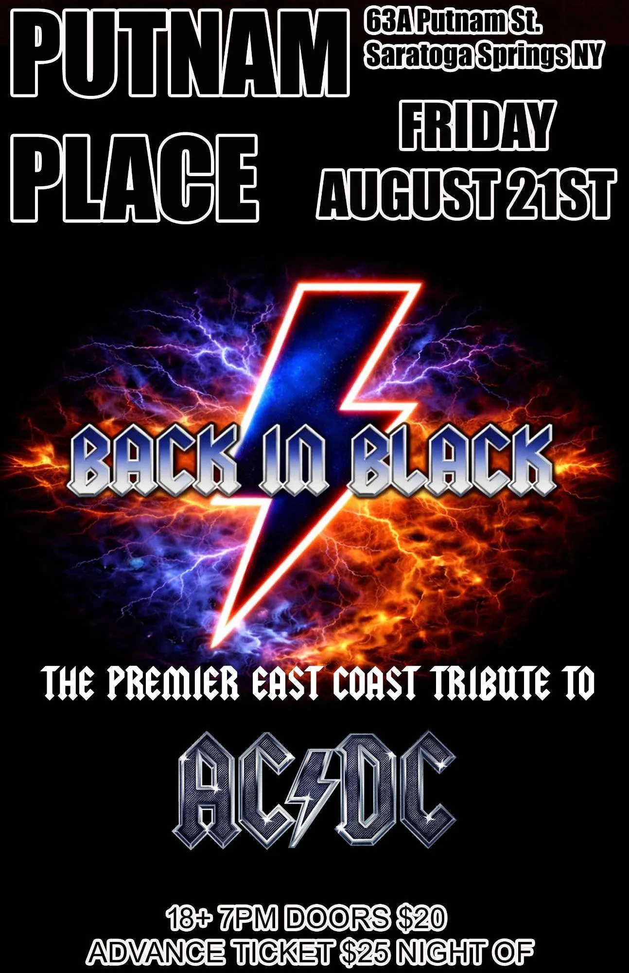 Back In Black AC/DC tribute live at Putnam Place Friday, August 21st event banner