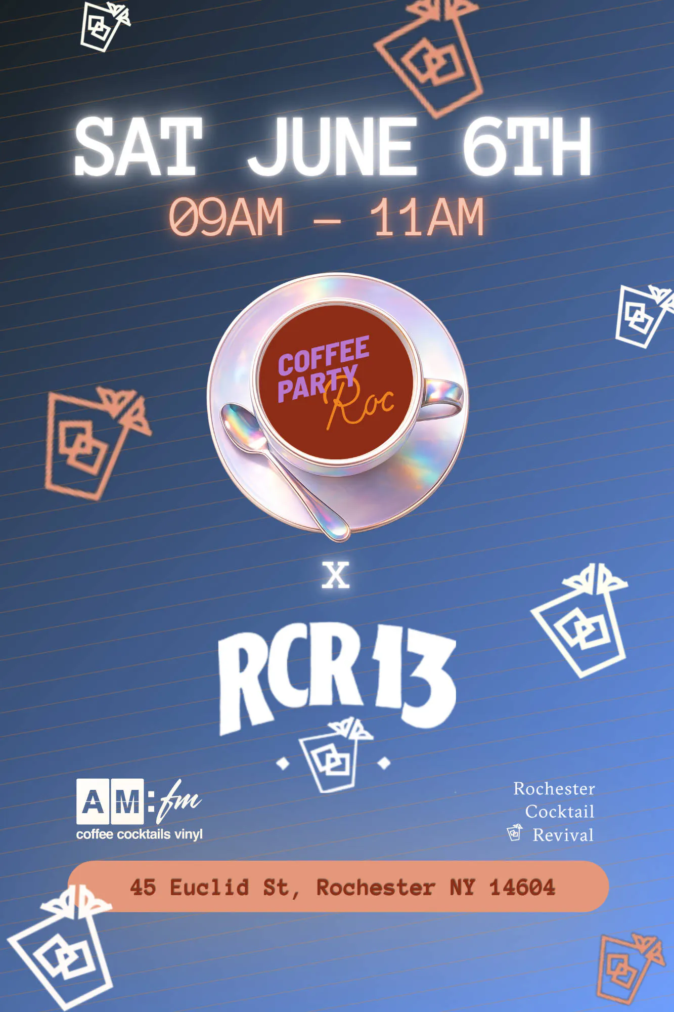 Coffee Party Roc x Rochester Cocktail Revival x AMFM event banner