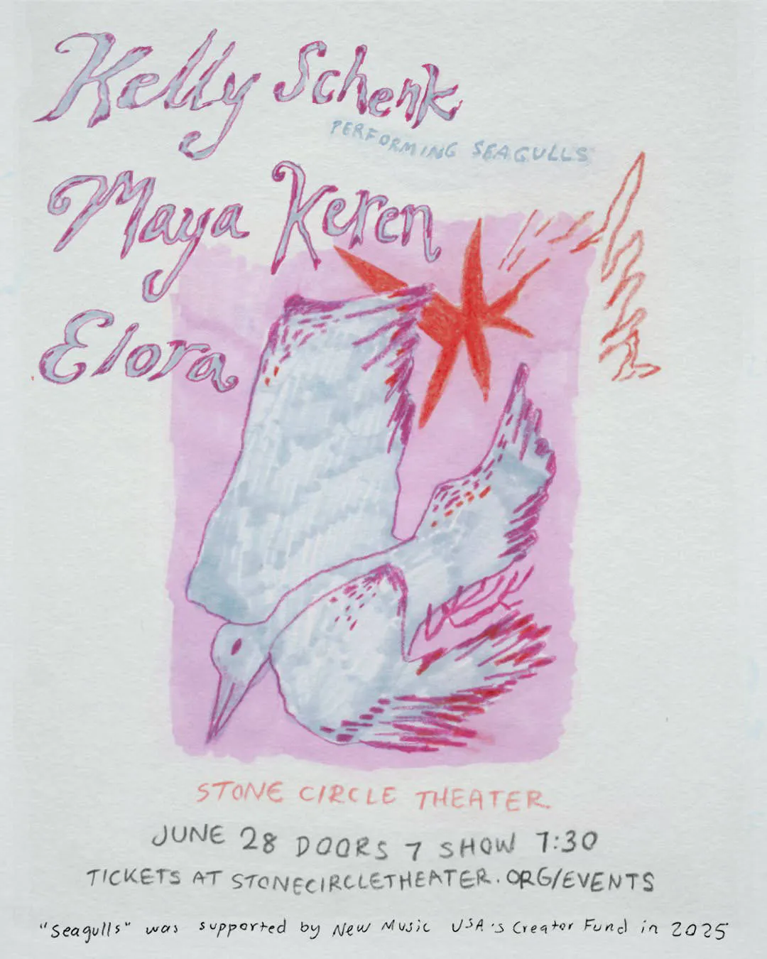 Kelly Schenk, Elora, and Maya Keren event banner