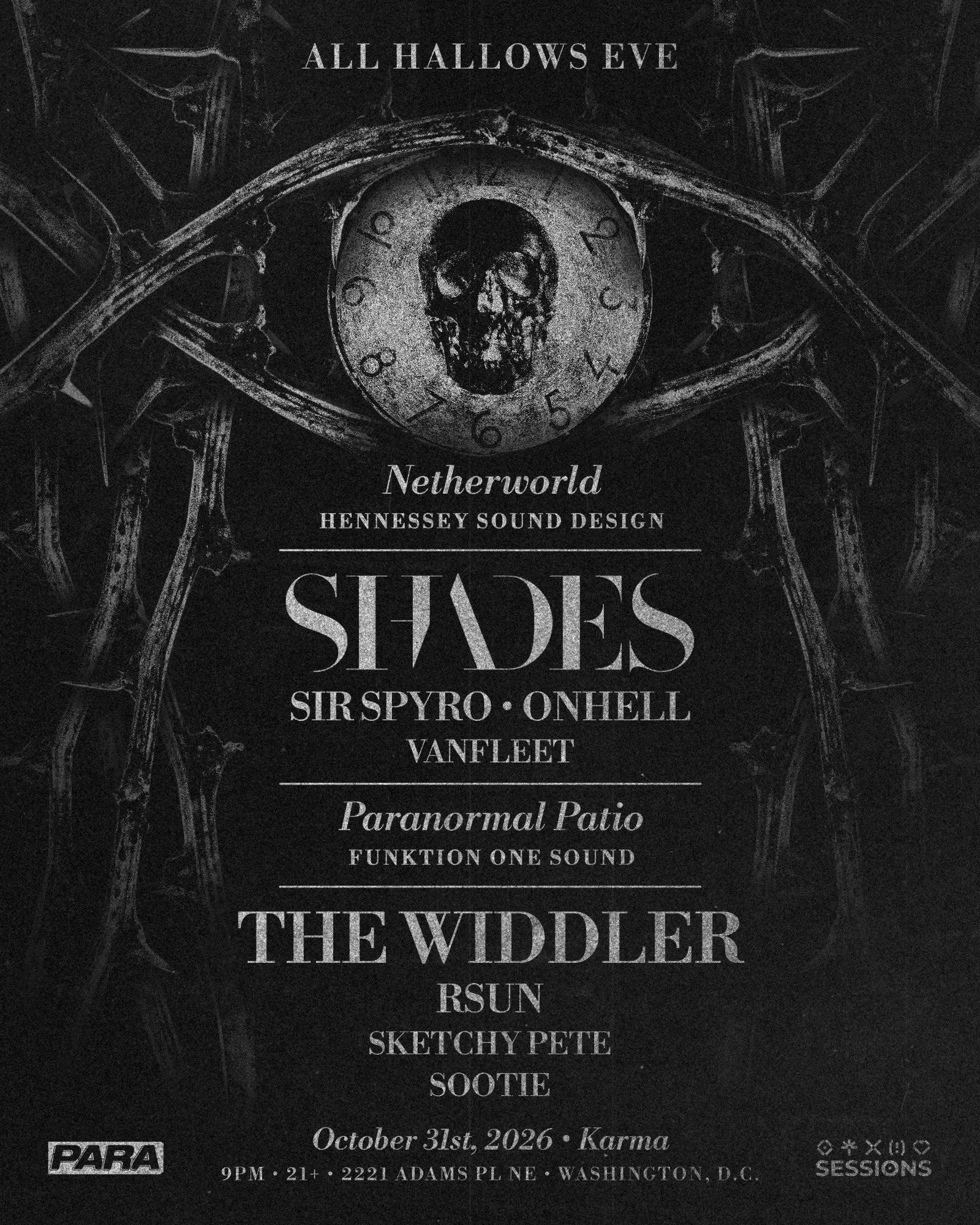 All Hollows Eve with SHADES, The Widdler, Sir Spyro, On Hell and more event banner