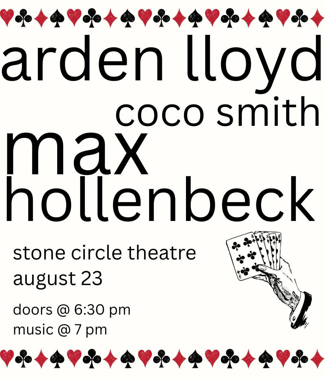 Coco Smith, Arden Lloyd, Max Hollenbeck event banner