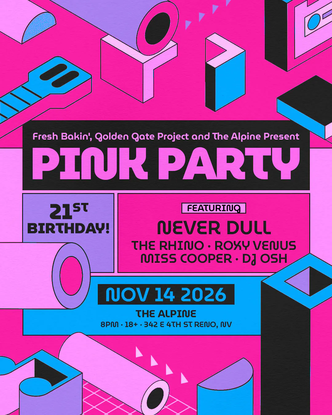 21st Annual Pink Party ft Never Dull at Alpine event banner