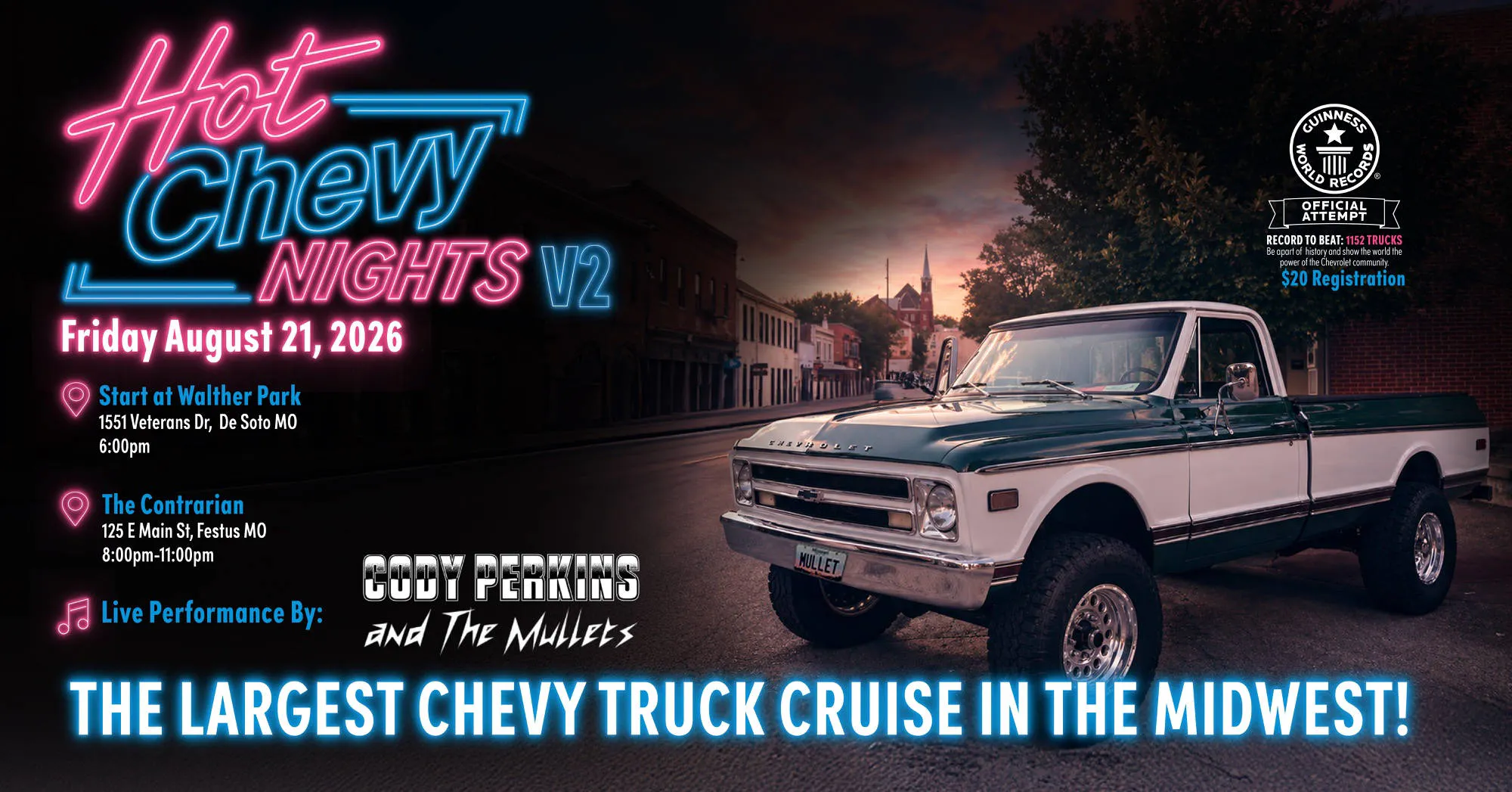 Hot Chevy Nights - Festus w/ Cody Perkins & The Mullets - Vol 2. event banner