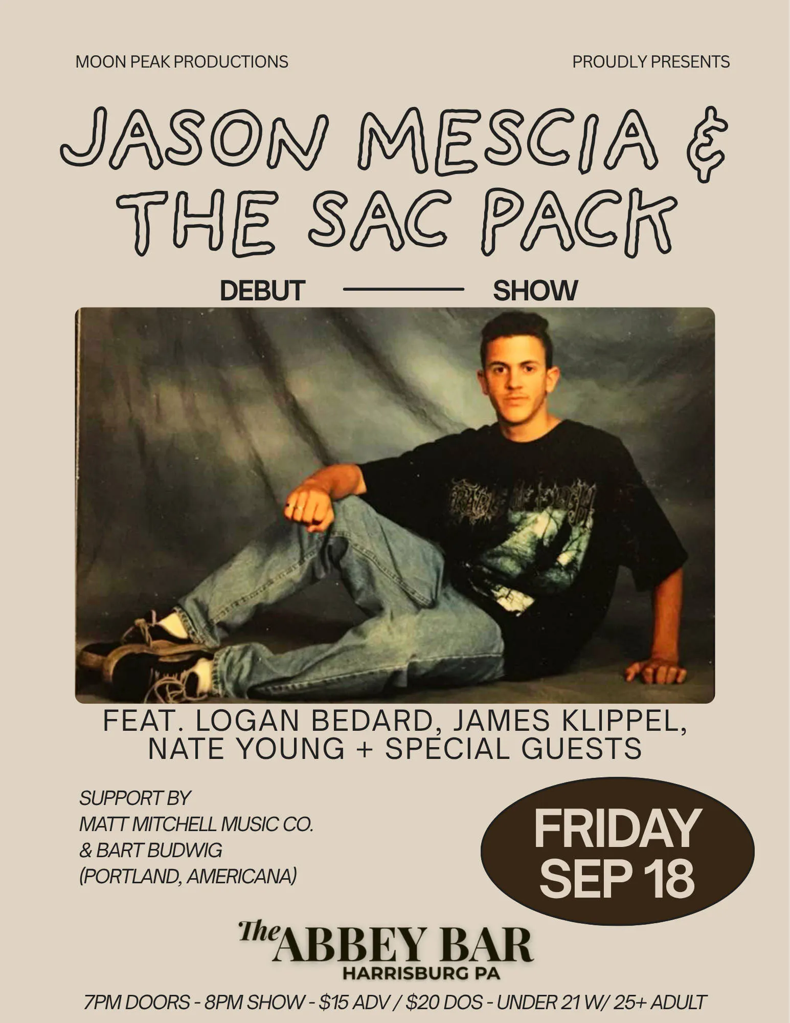 Jason Mescia and the Sac Pack Debut Show | The Abbey Bar | Harrisburg PA event banner