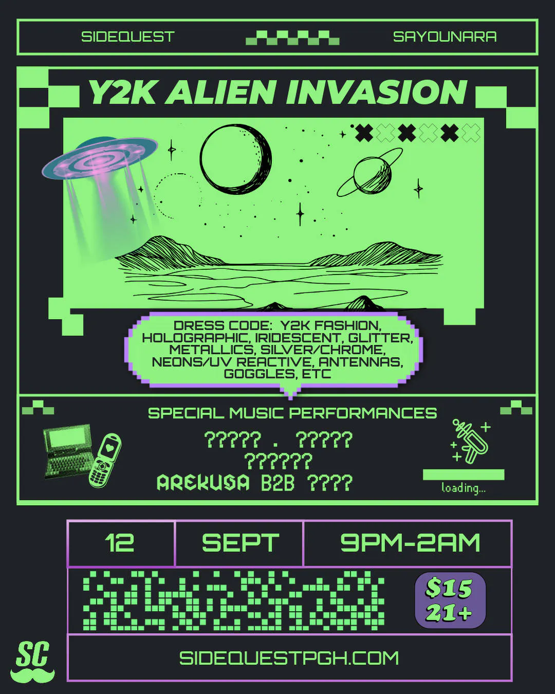 Y2K alien invasion event banner