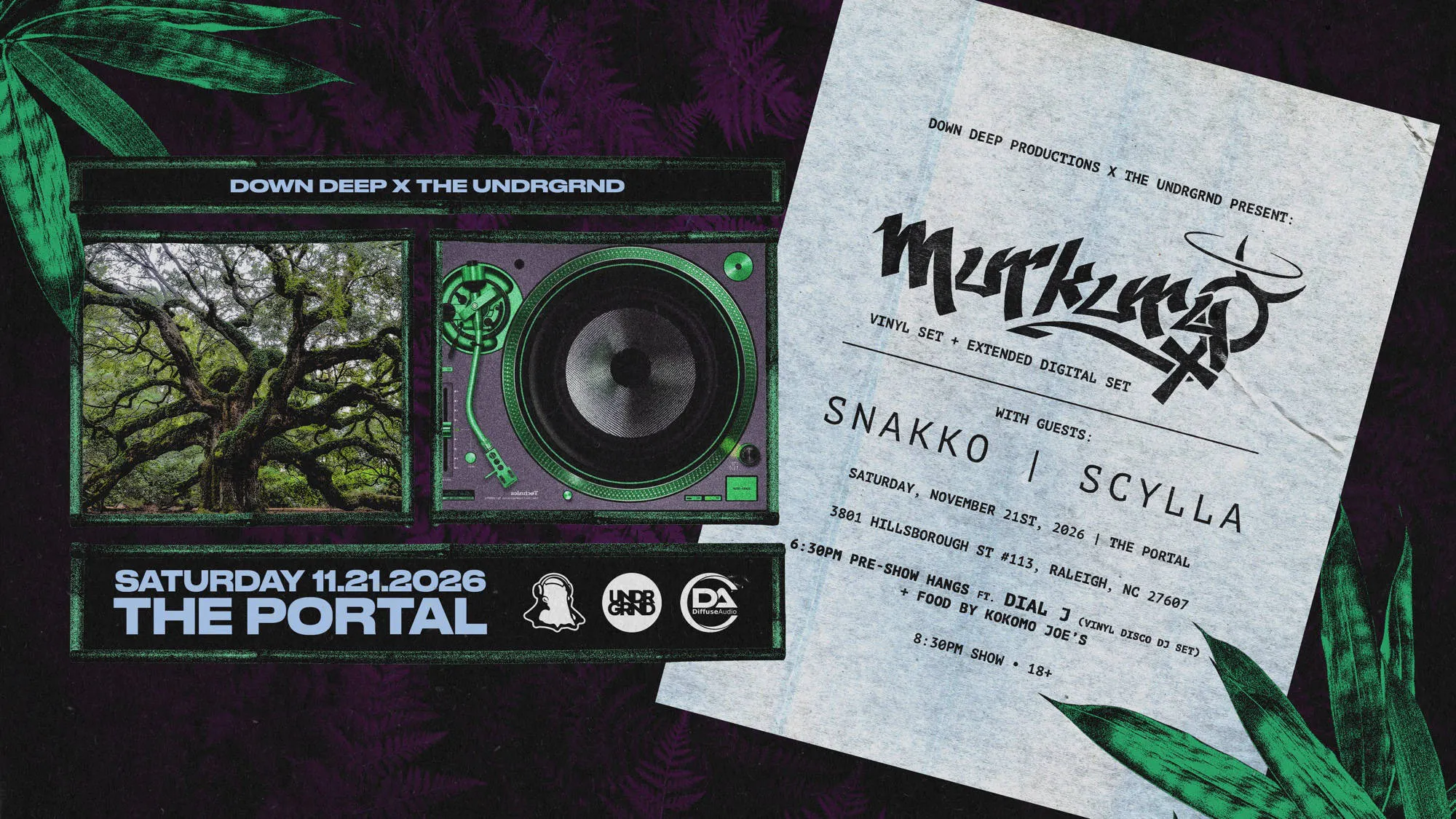 Murkury, Snakko, Scylla // Raleigh, NC event banner