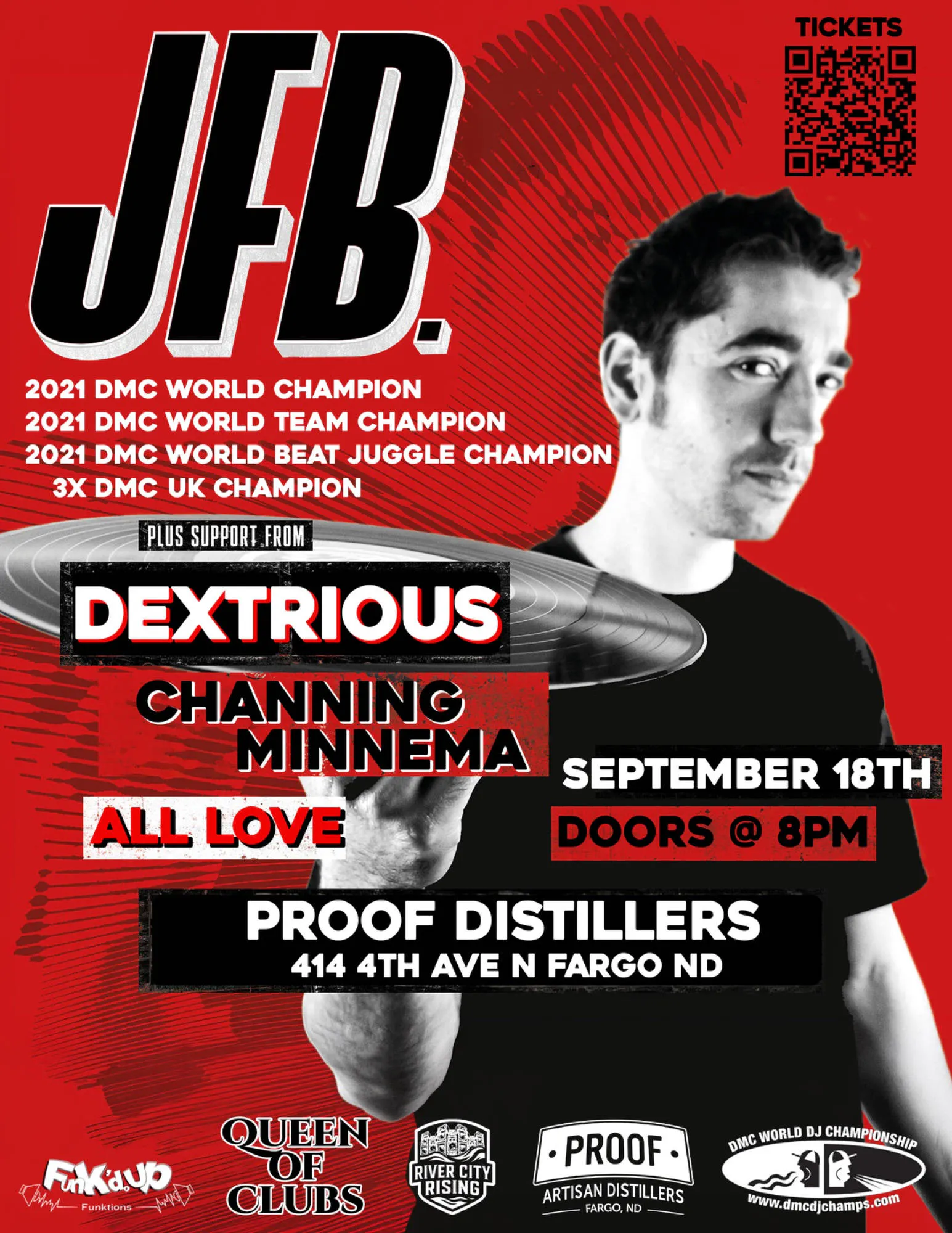 DJ JFB / 2021 DMC World Champion / SEPT 18th / Proof Distillers event banner