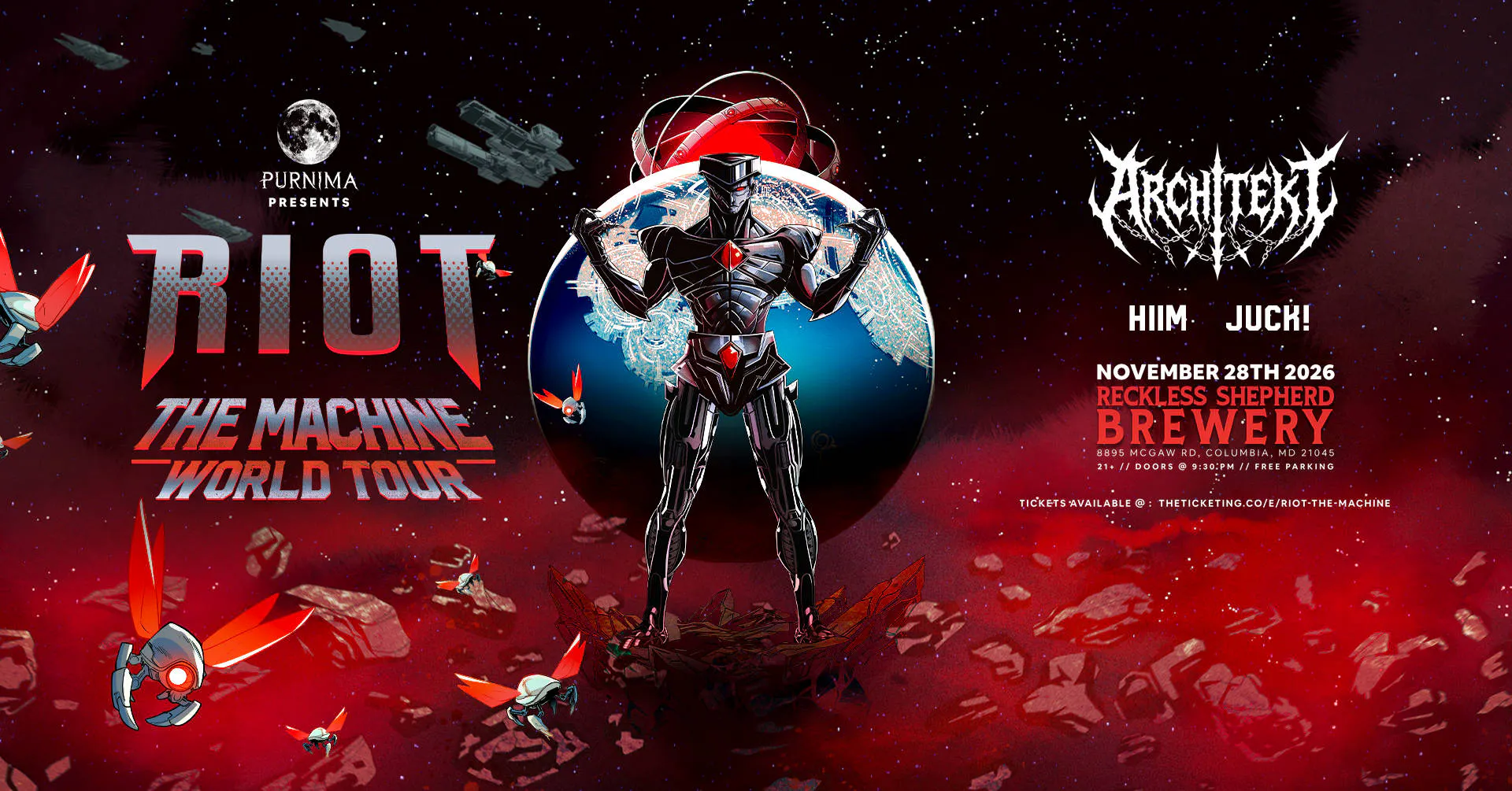 RIOT - THE MACHINE WORLD TOUR feat. Architekt, Hiim & Juck! event banner