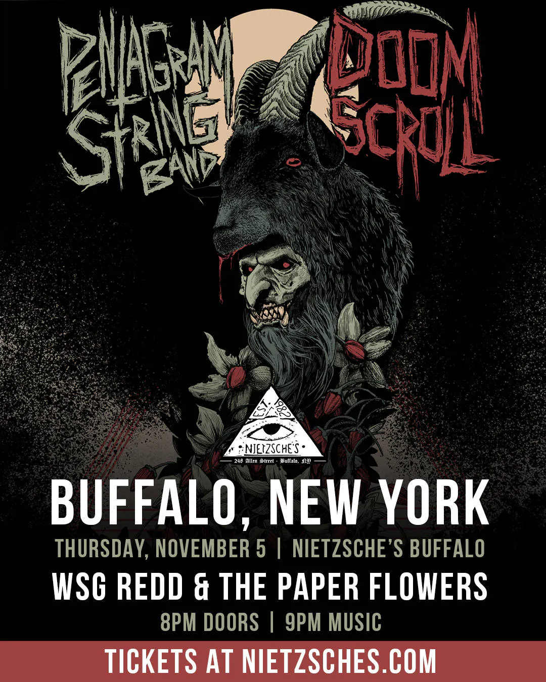 Pentagram String Band & Doom Scroll wsg Redd & the Paper Flowers @ Nietzsche's - 11.5.2026 event banner