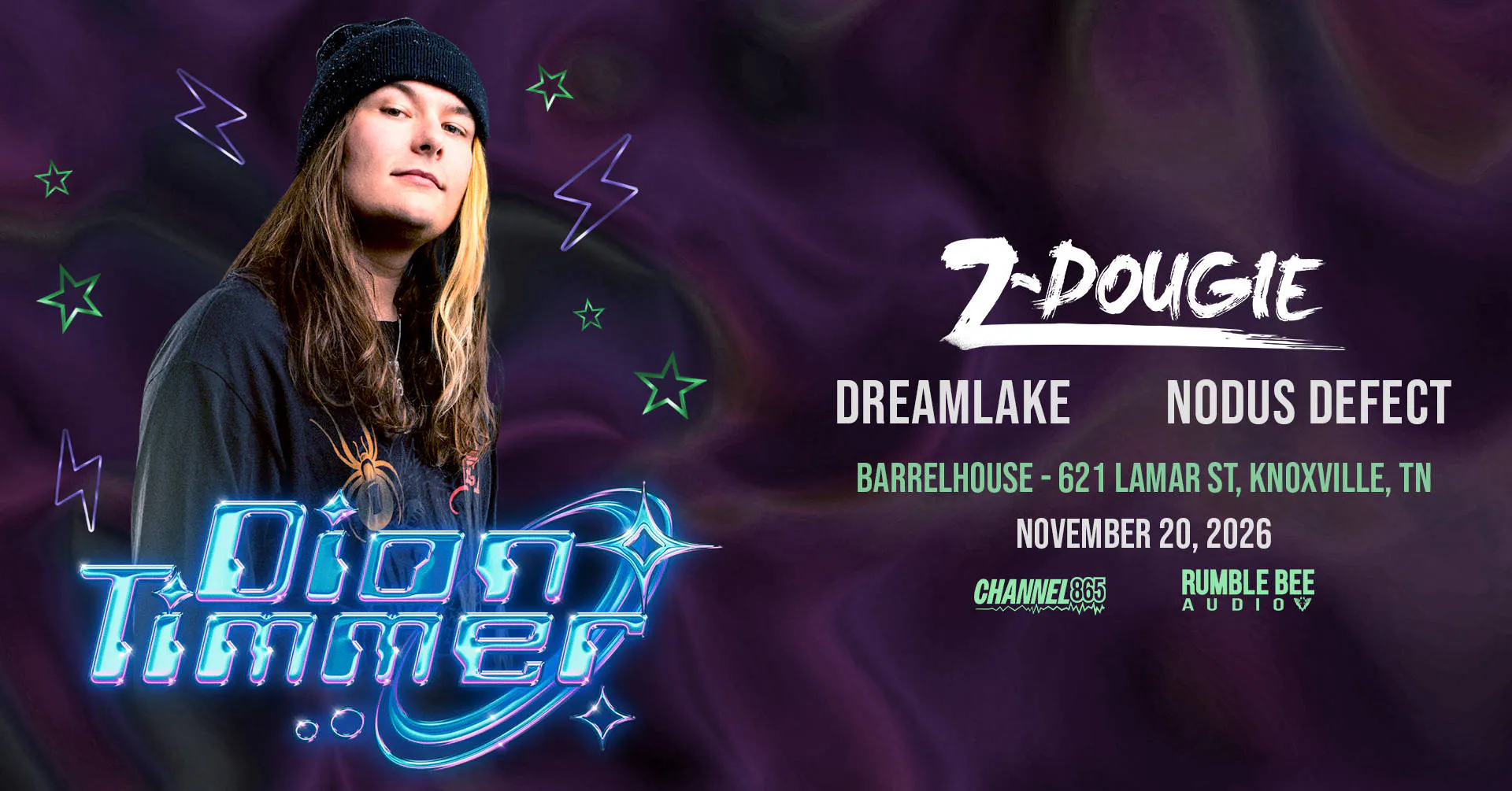 Dion Timmer at Barrelhouse event banner