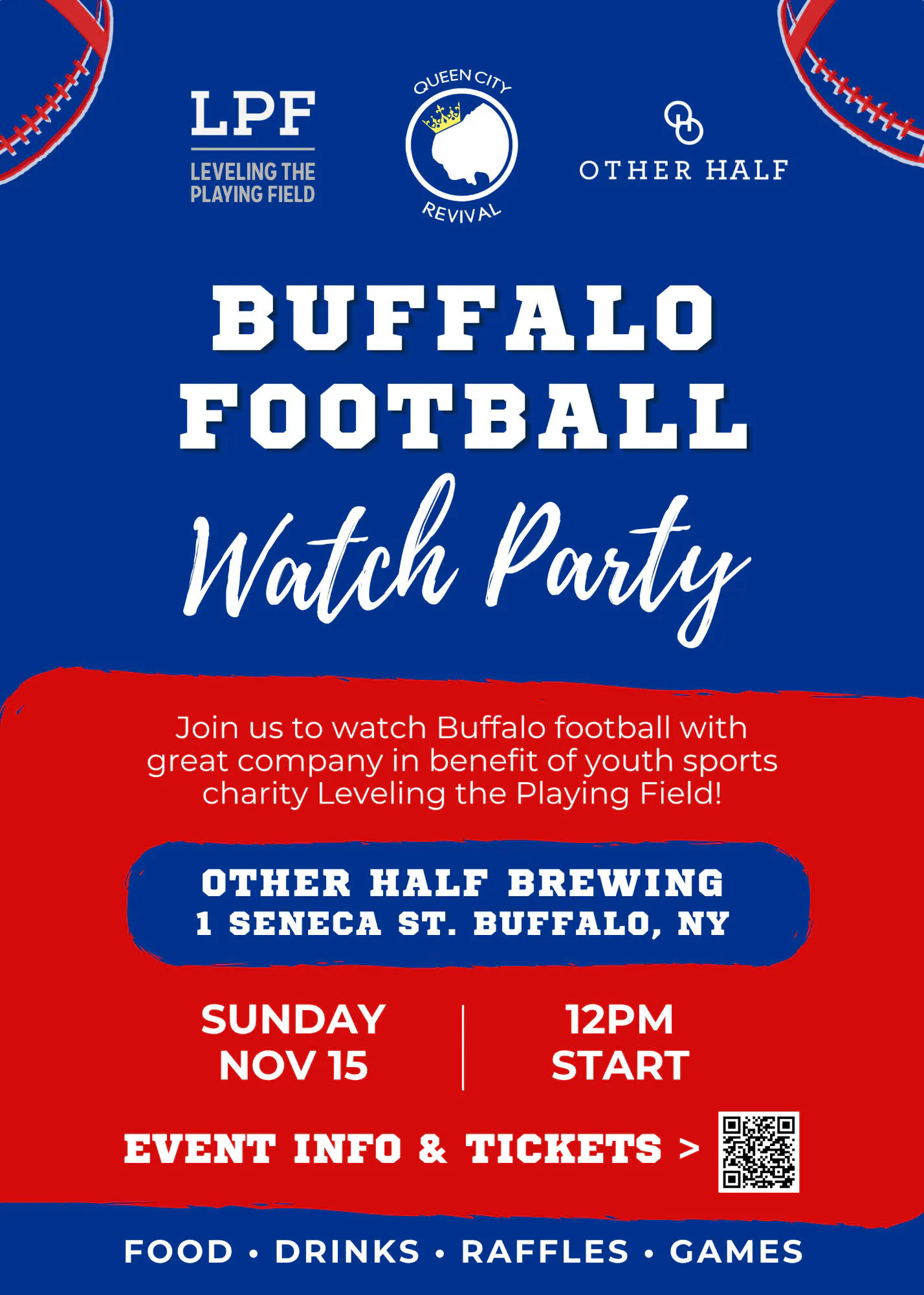 QCR Buffalo Football Watch Party 2026 event banner