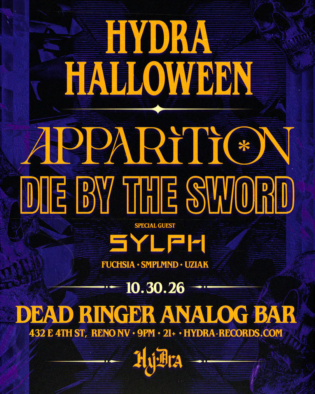 Hydra Halloween - Apparition, Die by the Sword & Sylph event banner