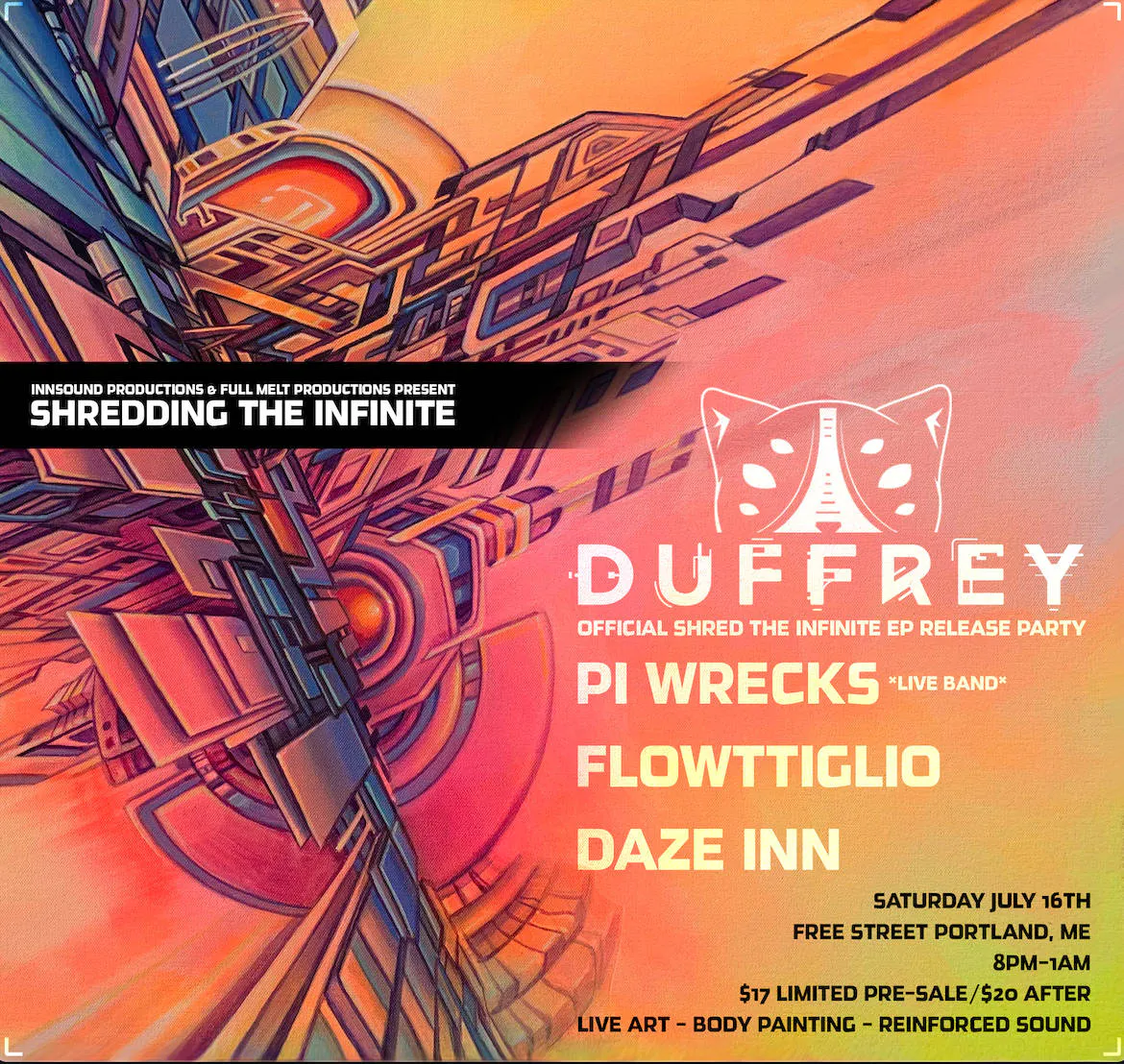 Duffrey - Shred The Infinite Official Album Release Party at Free Street: Presented by Innsound Productions and Full Melt Productions event banner