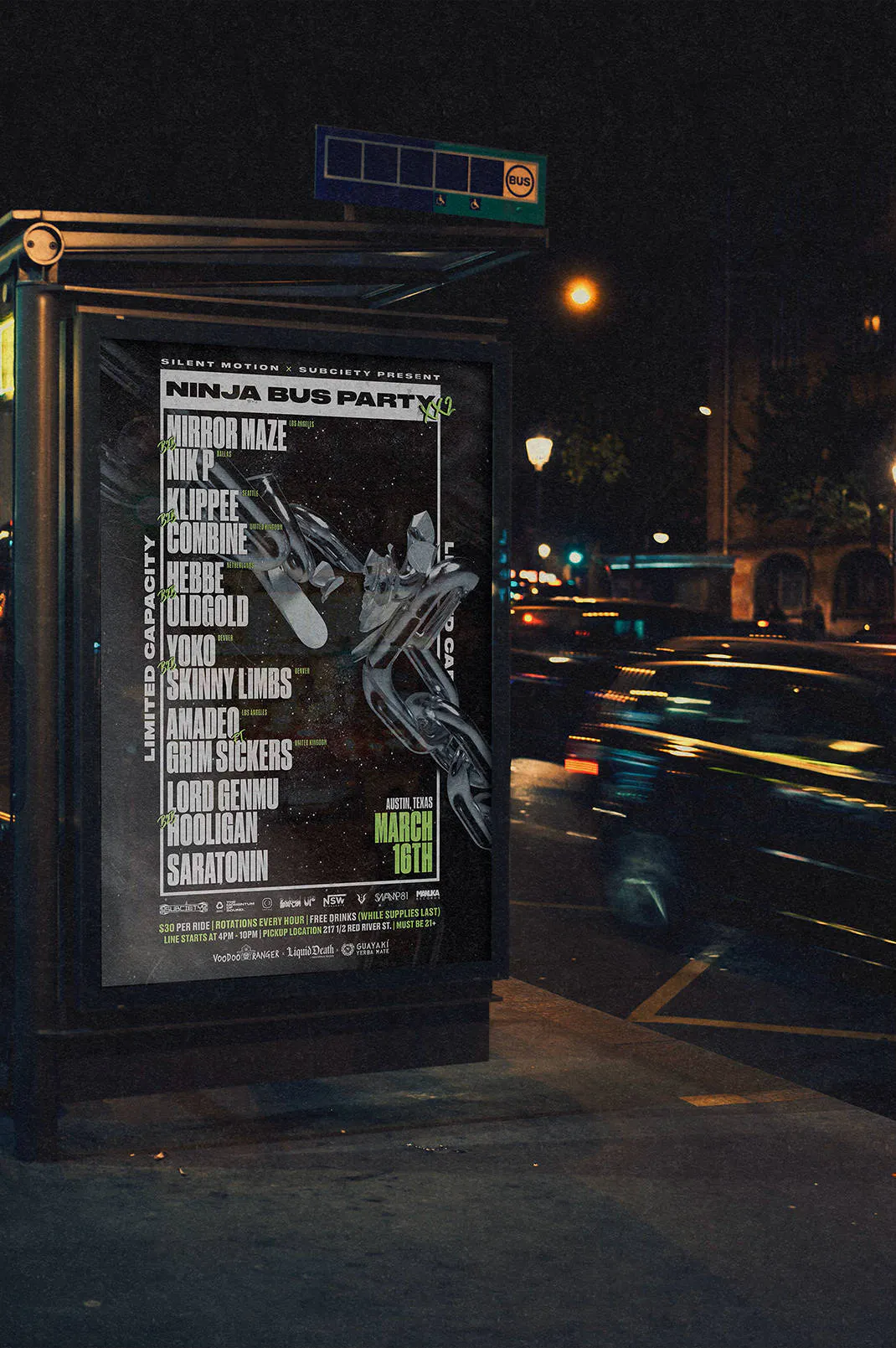 Silent Motion x Subciety Present: Ninja Bus Party XX2 event banner