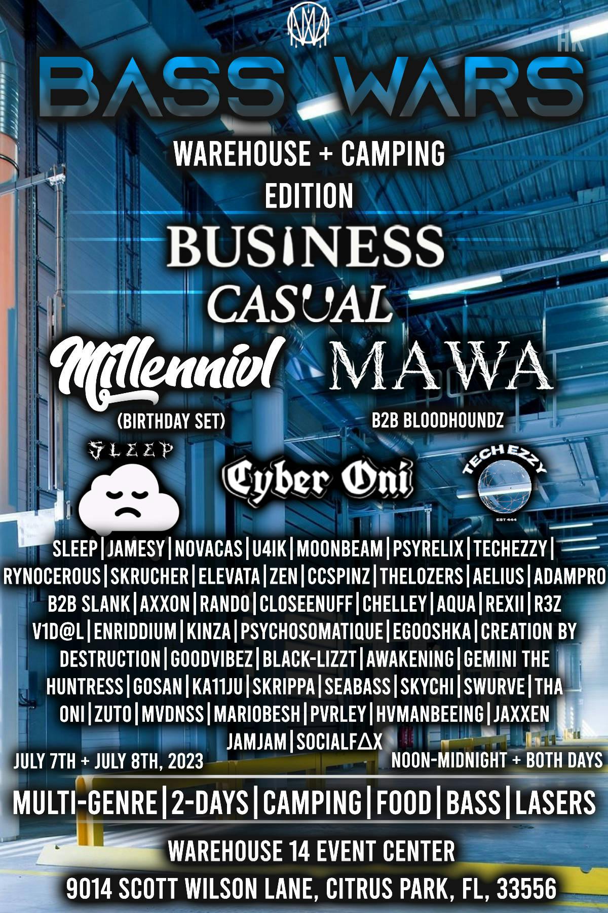 BASS WARS: Warehouse + Camping Edition event banner