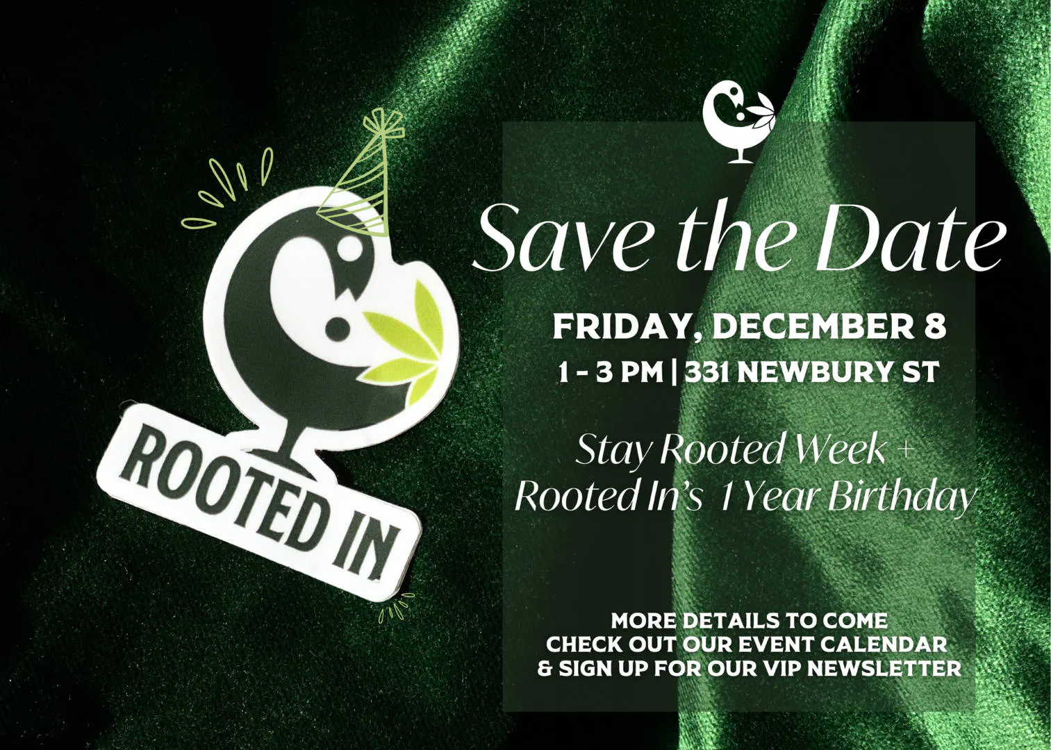 ROOTED IN 1 YEAR KICK OFF CELEBRATION event banner