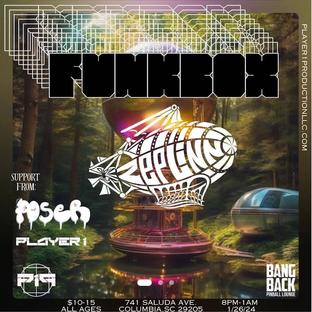 FunkBox & Zeplinn presented by Player 1 Productions X Bangback Pinball lounge event banner